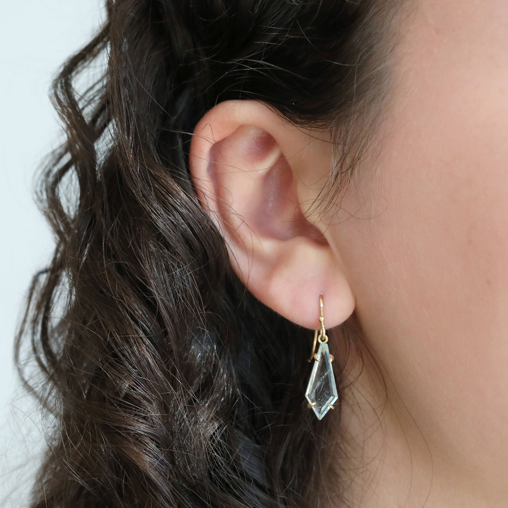 18K Gold and Pale Blue Topaz Geometric Earrings - Peridot Fine Jewelry - Rosanne Pugliese
