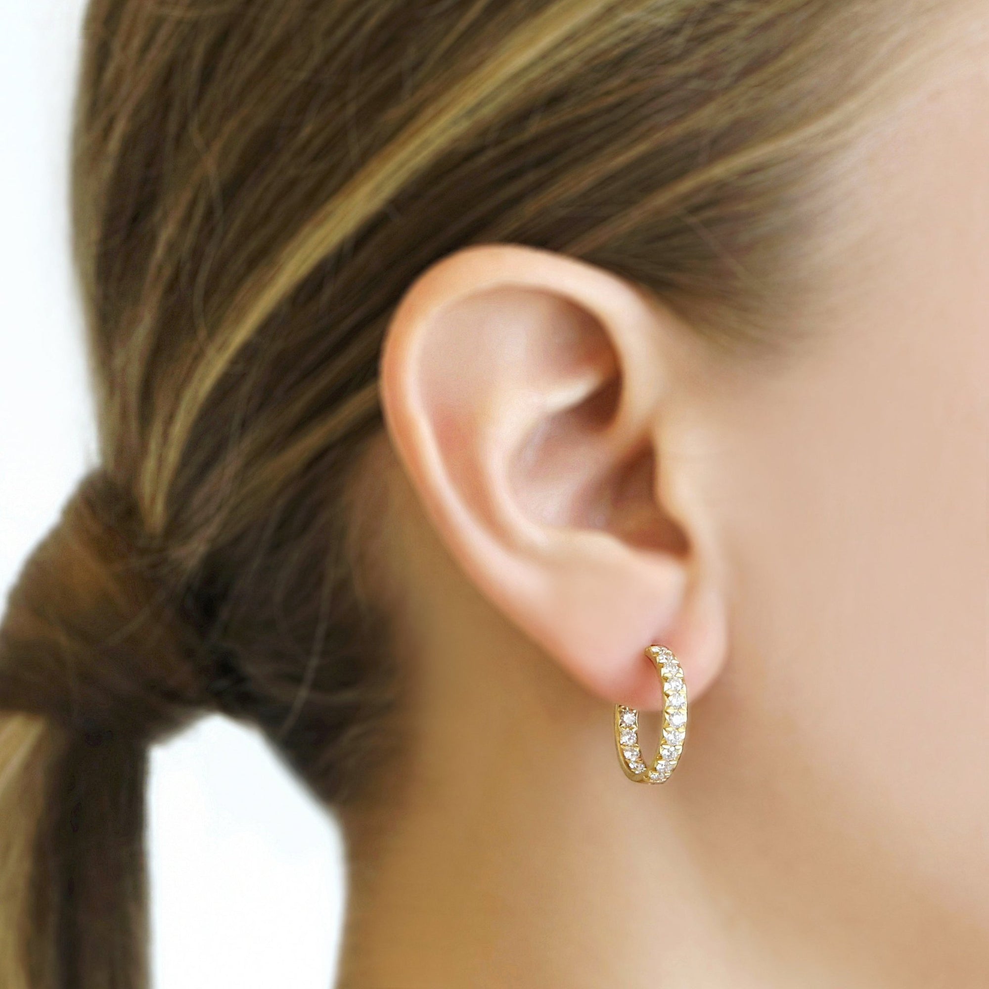 Caroline Ellen Larger Gold and Pave Diamond Hoop Earrings