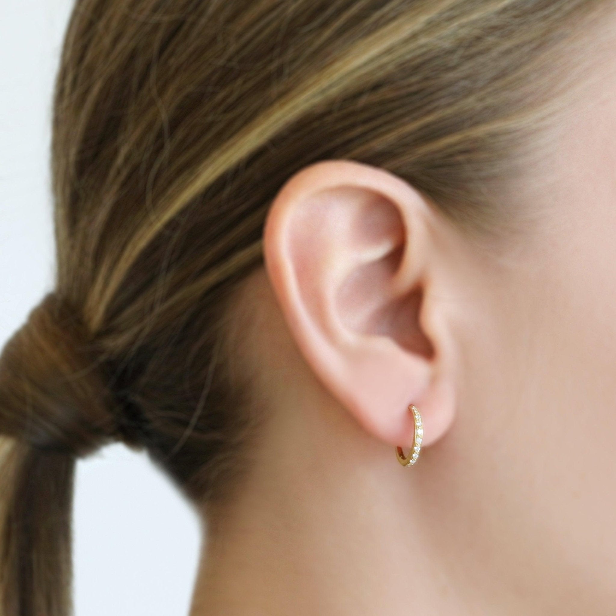 Caroline Ellen Gold and Pave Diamond Medium Hoop Earrings