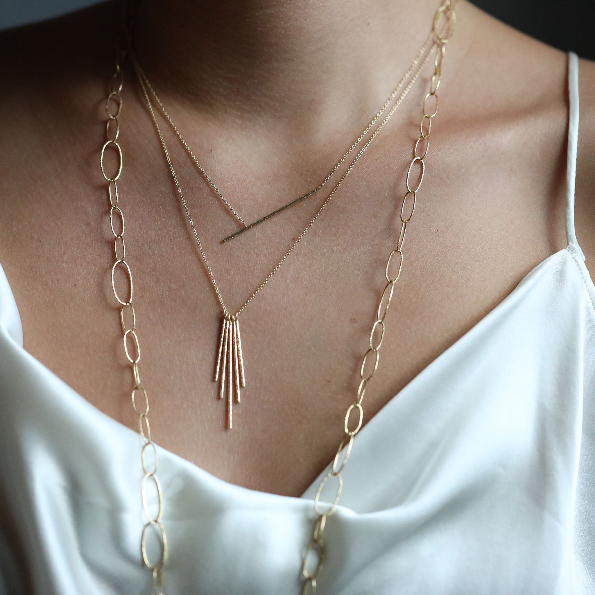 18K Gold Asymmetrical Textured "Rain Stick" Necklace - Peridot Fine Jewelry - Yasuko Azuma