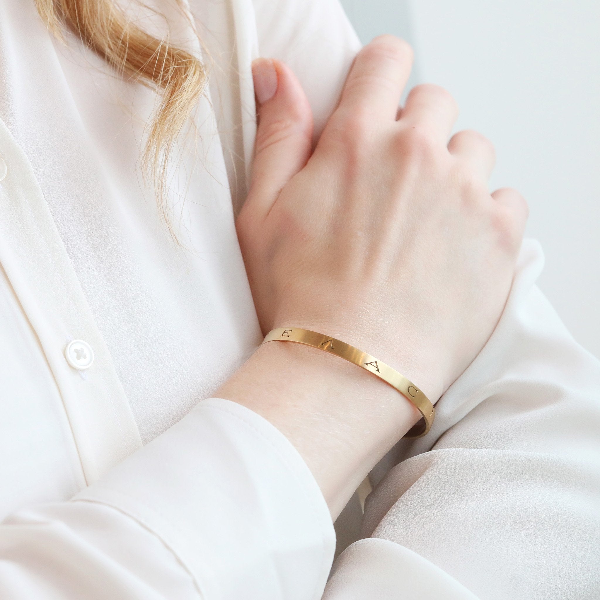 Caroline Ellen 18 Karat Gold Bangle with Ancient Greek Engraving