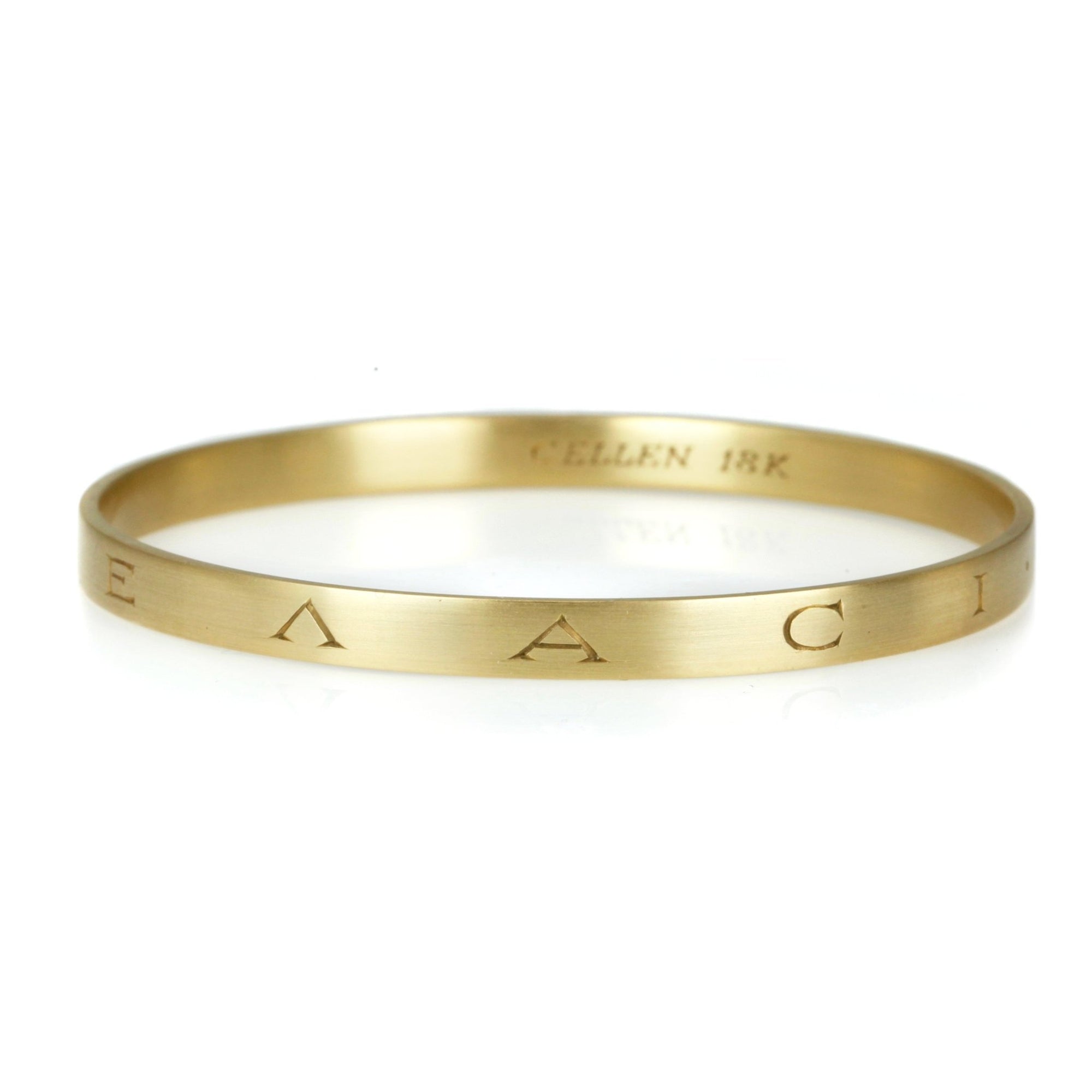 Caroline Ellen 18 Karat Gold Bangle with Ancient Greek Engraving