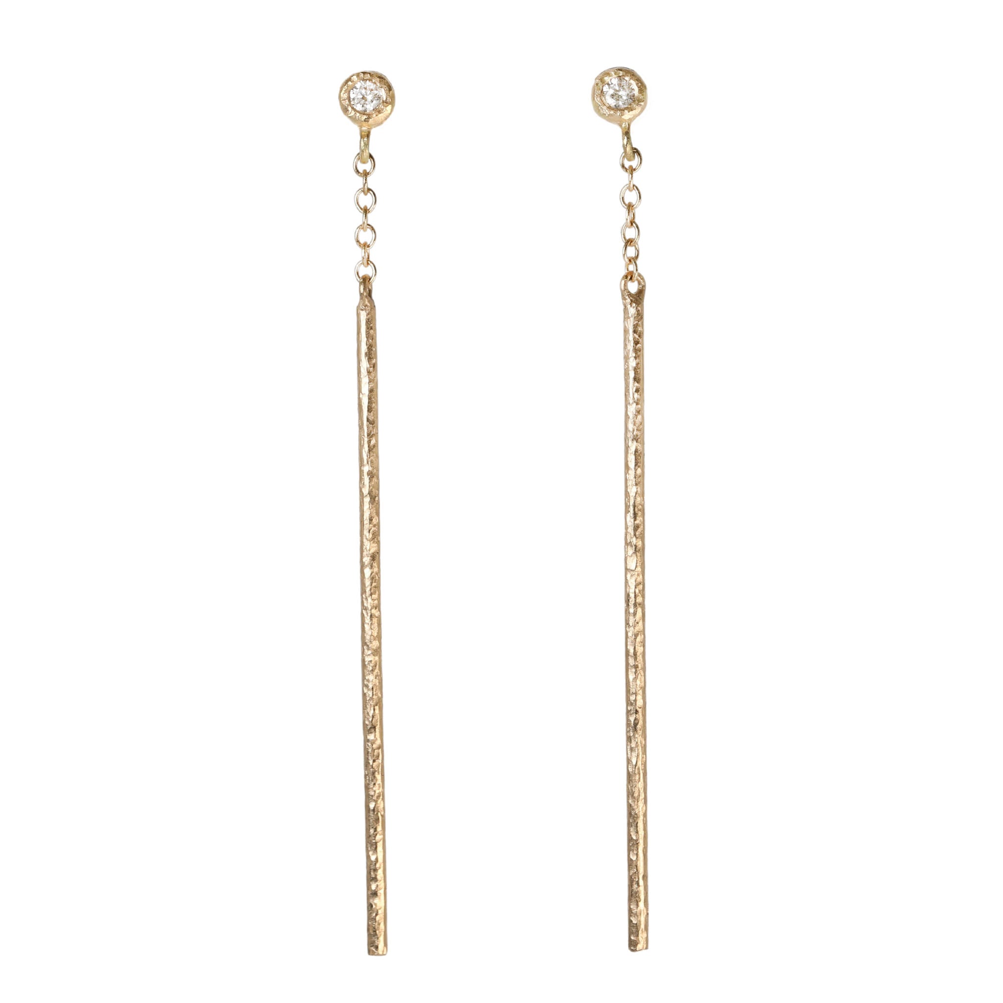 18K Gold Bezel-Set Diamond and Textured &quot;Rain Stick&quot; Earrings - Peridot Fine Jewelry - Yasuko Azuma
