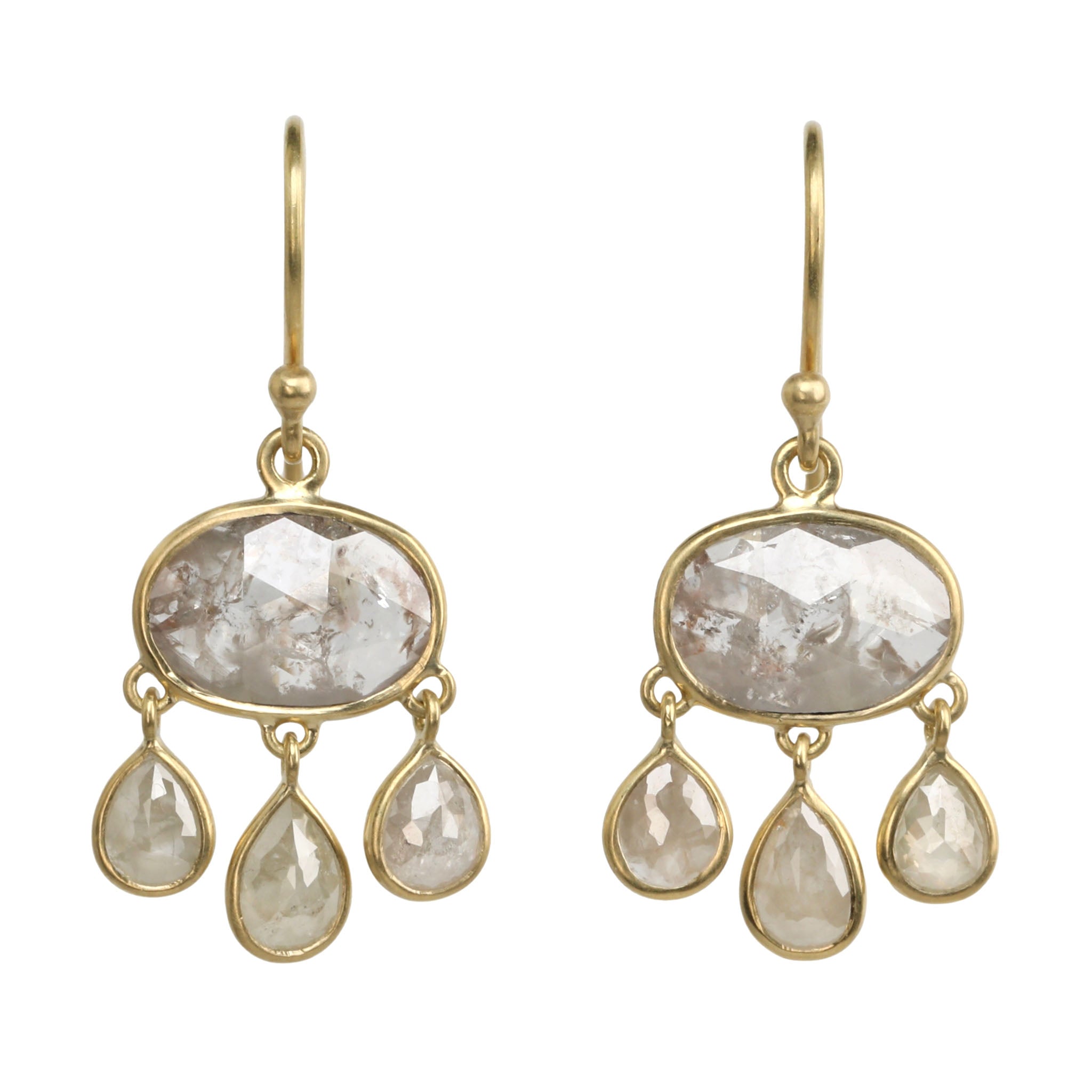 18K Gold Bezel-Set Rustic Diamond &quot;Chandelier&quot; Earrings - Peridot Fine Jewelry - Kothari