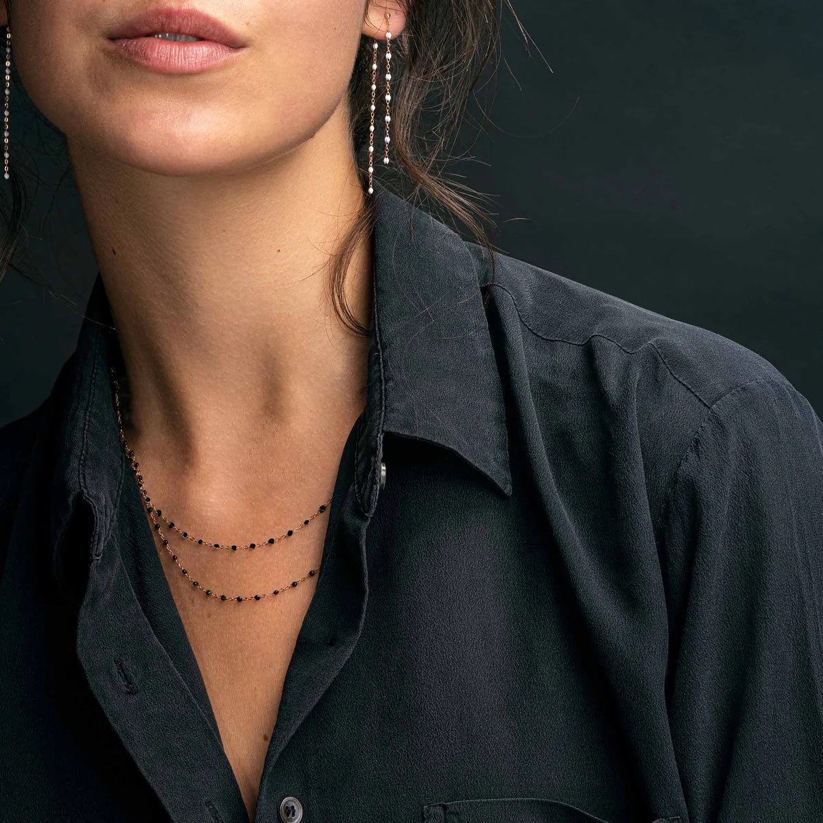 Gigi Clozeau 18K Gold Black Resin Beaded "Classic" Necklace