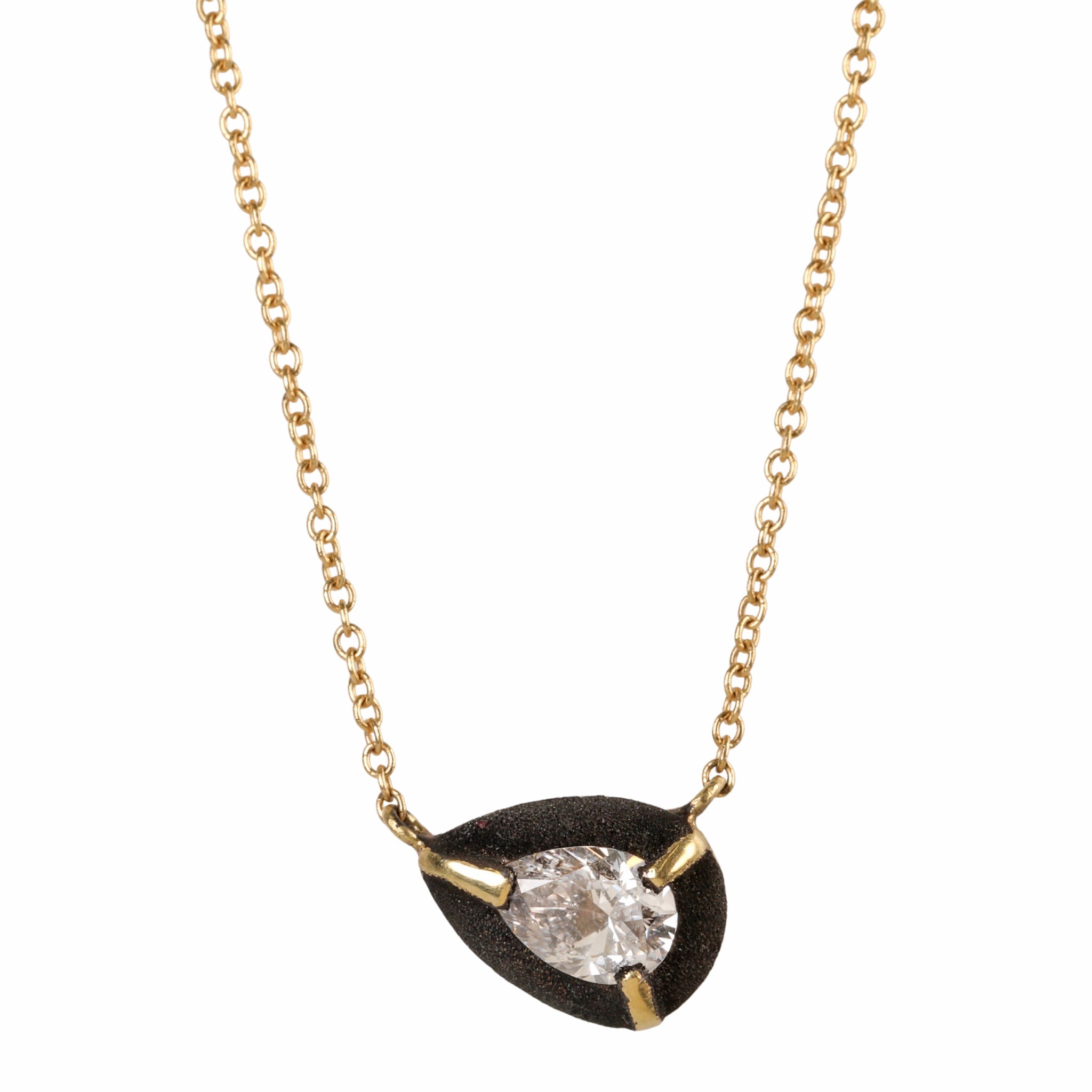 18K Gold Blackened Pear Shaped Diamond Necklace - Peridot Fine Jewelry - TAP by Todd Pownell