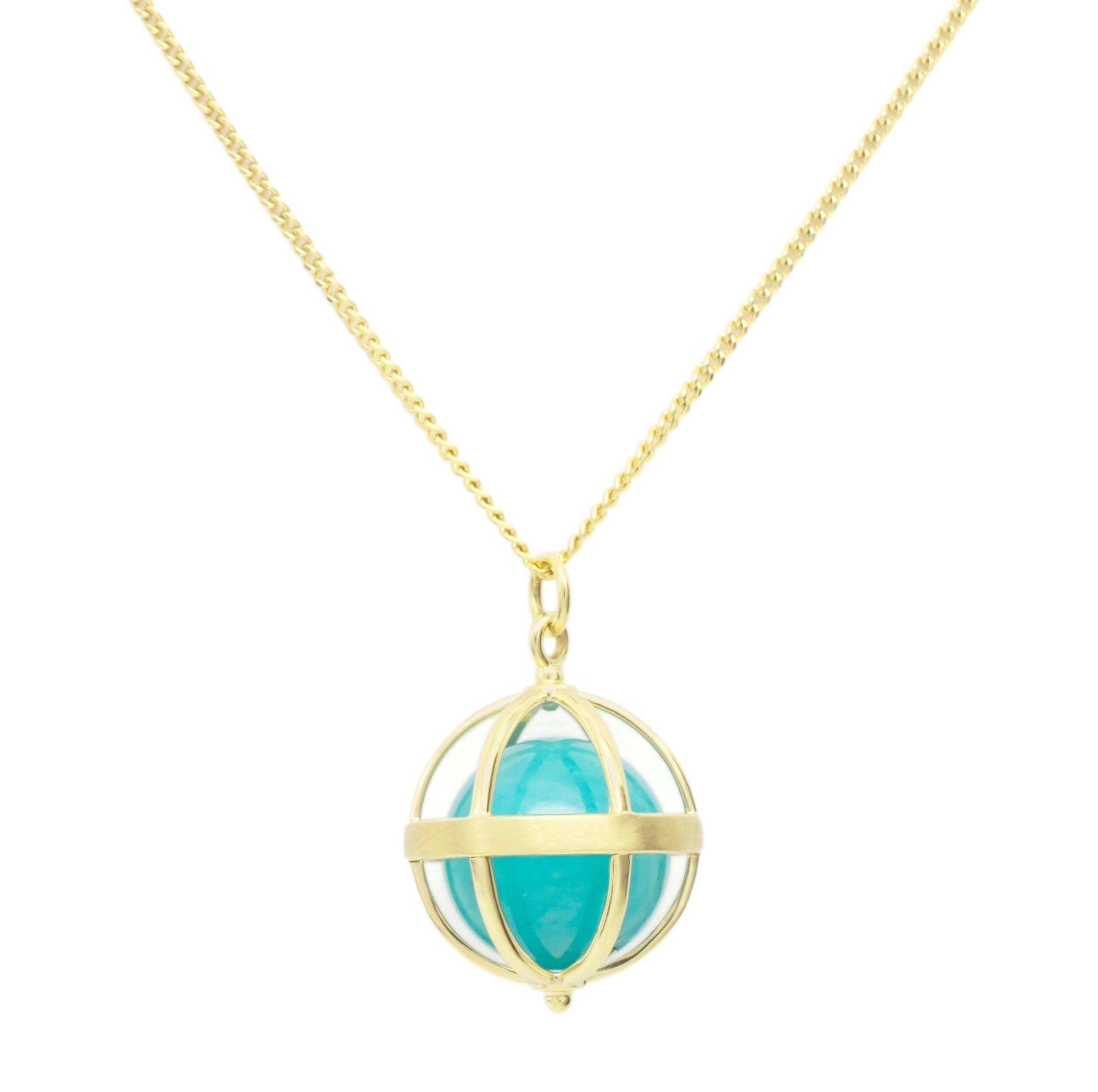 18K Gold &quot;Cage&quot; Pendant with Amazonite Ball