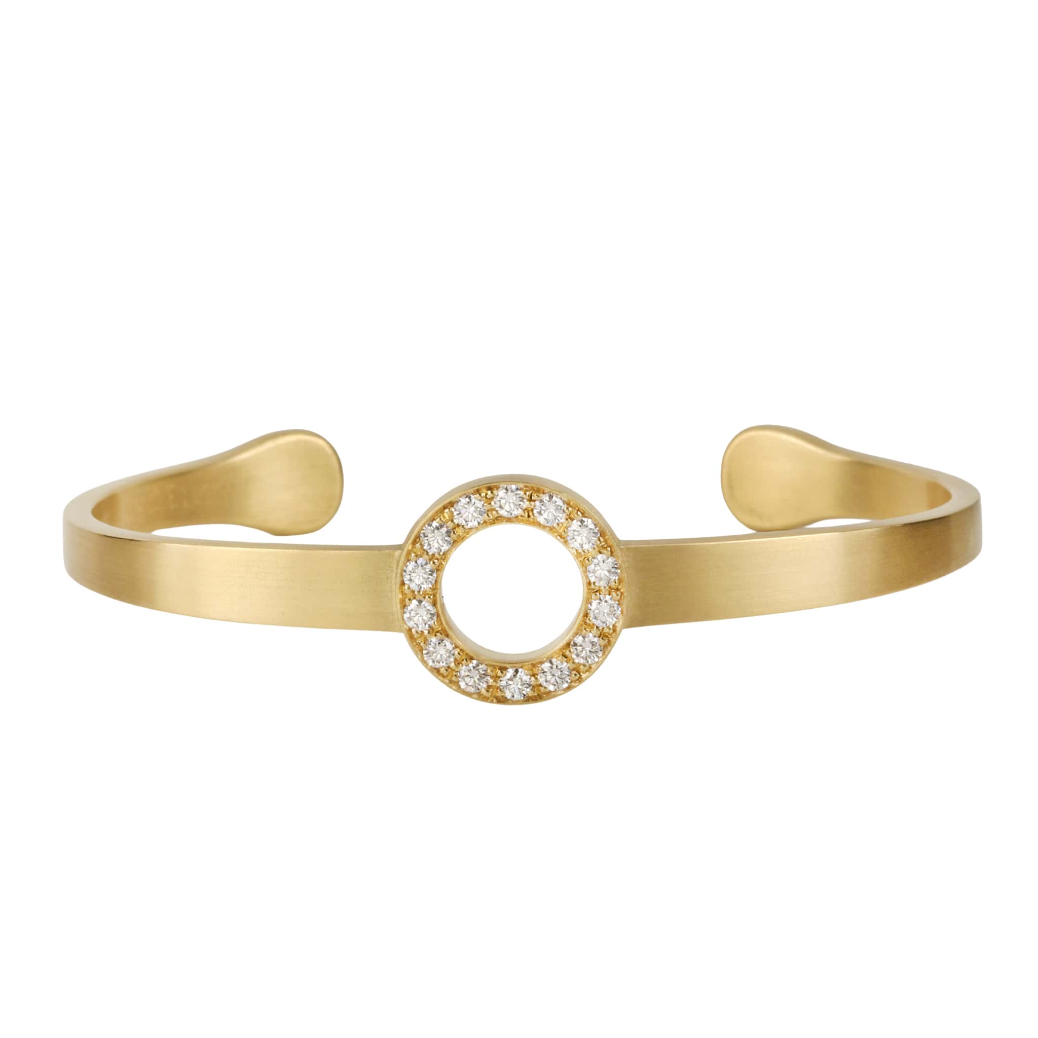Caroline Ellen 18K Gold Cuff Bracelet with Round Pave Diamond Centerpiece
