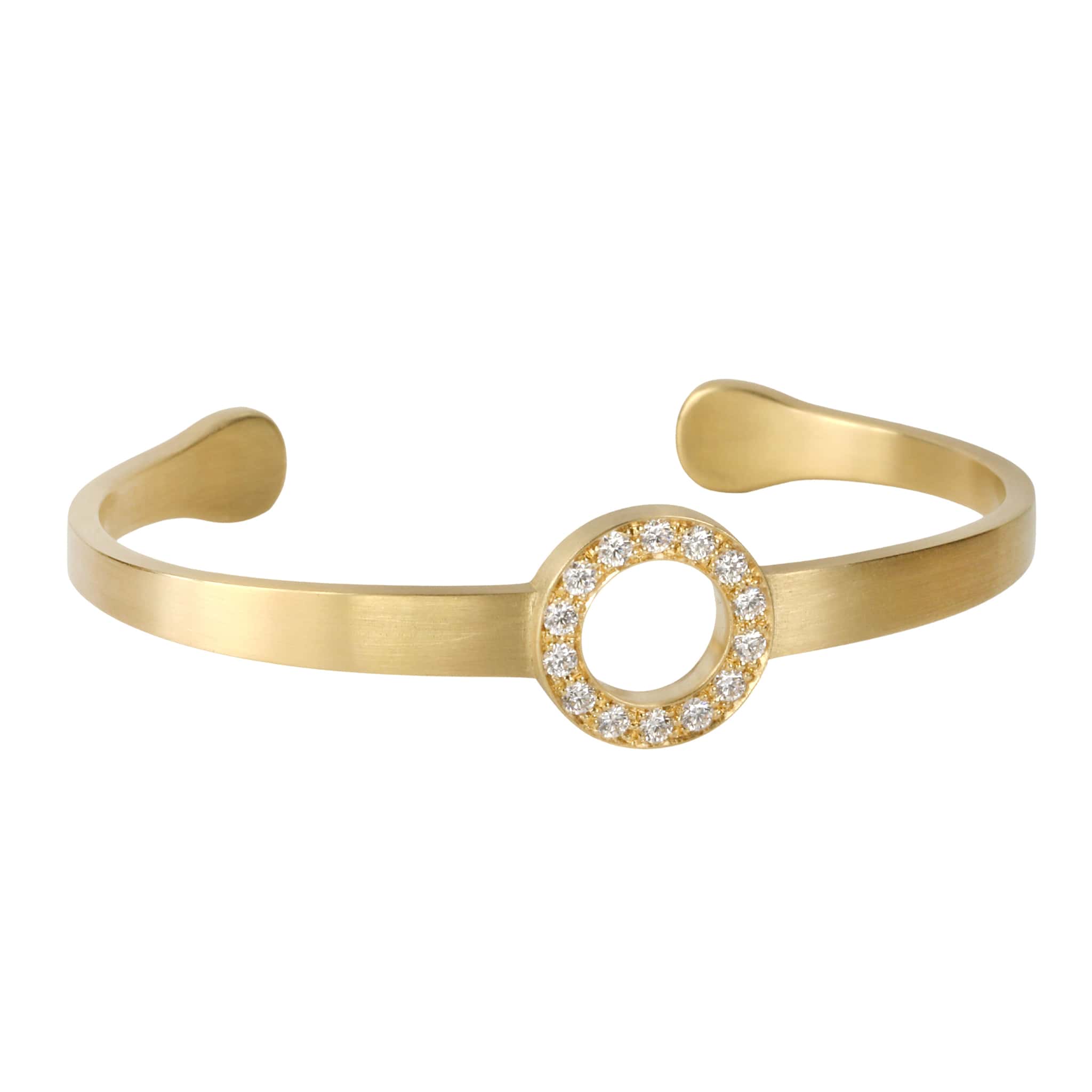 Caroline Ellen 18K Gold Cuff Bracelet with Round Pave Diamond Centerpiece