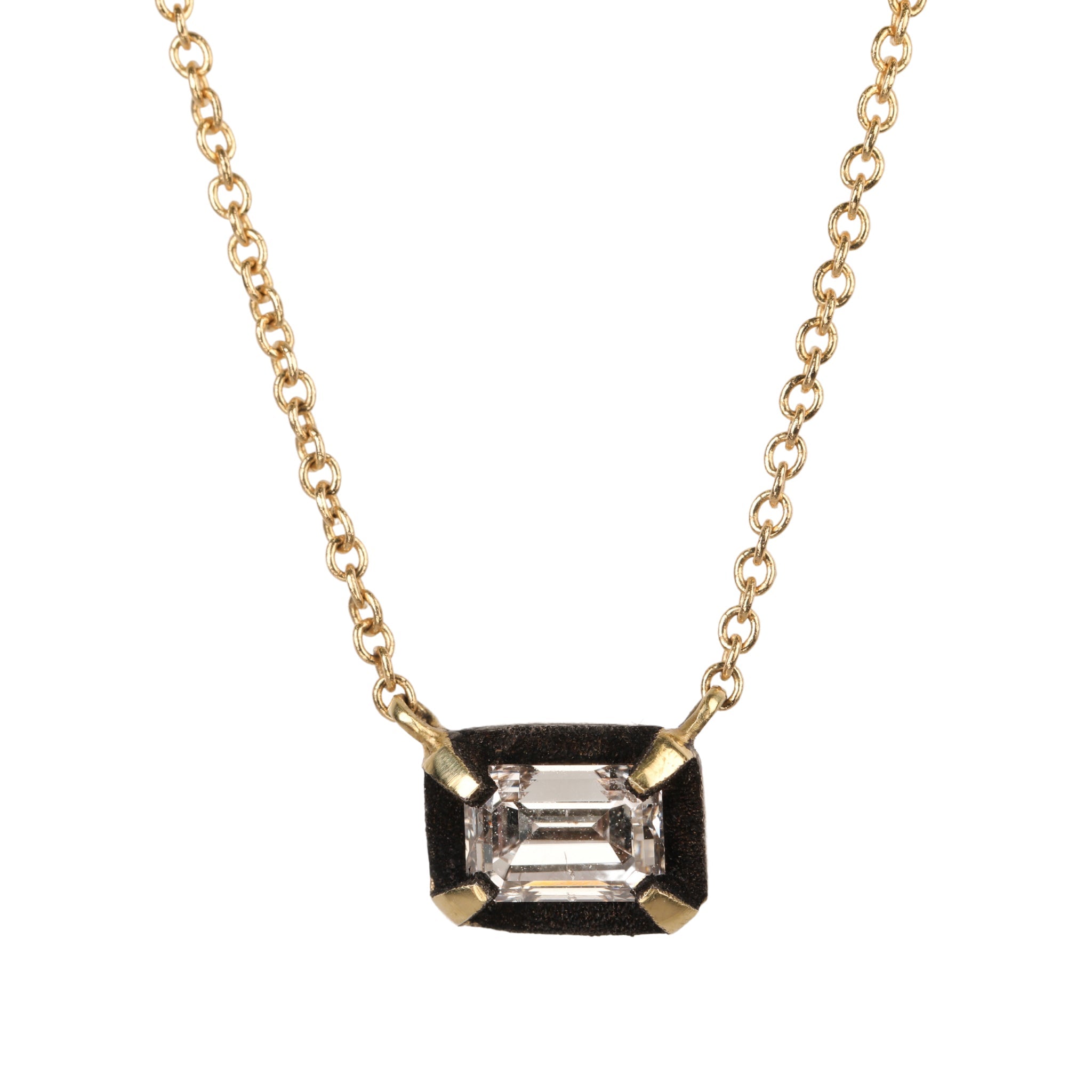 18K Gold Emerald-Cut Diamond Necklace with Blackened White Gold Halo - Peridot Fine Jewelry - TAP by Todd Pownell