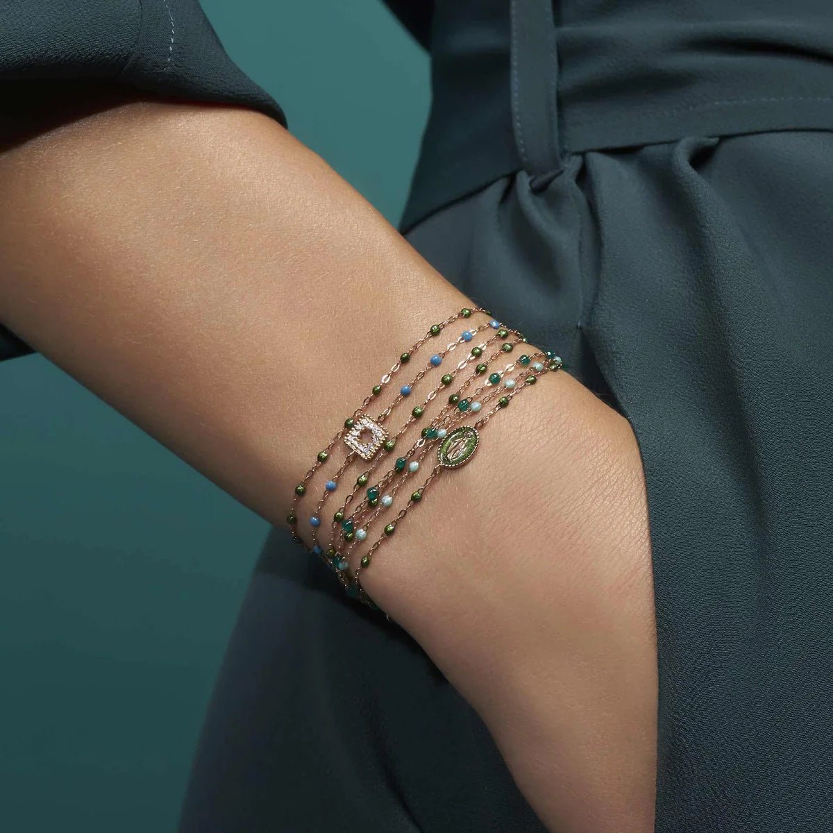 18K Gold &amp; Emerald Enamel &quot;Classic&quot; Bracelet - Peridot Fine Jewelry - Gigi Clozeau