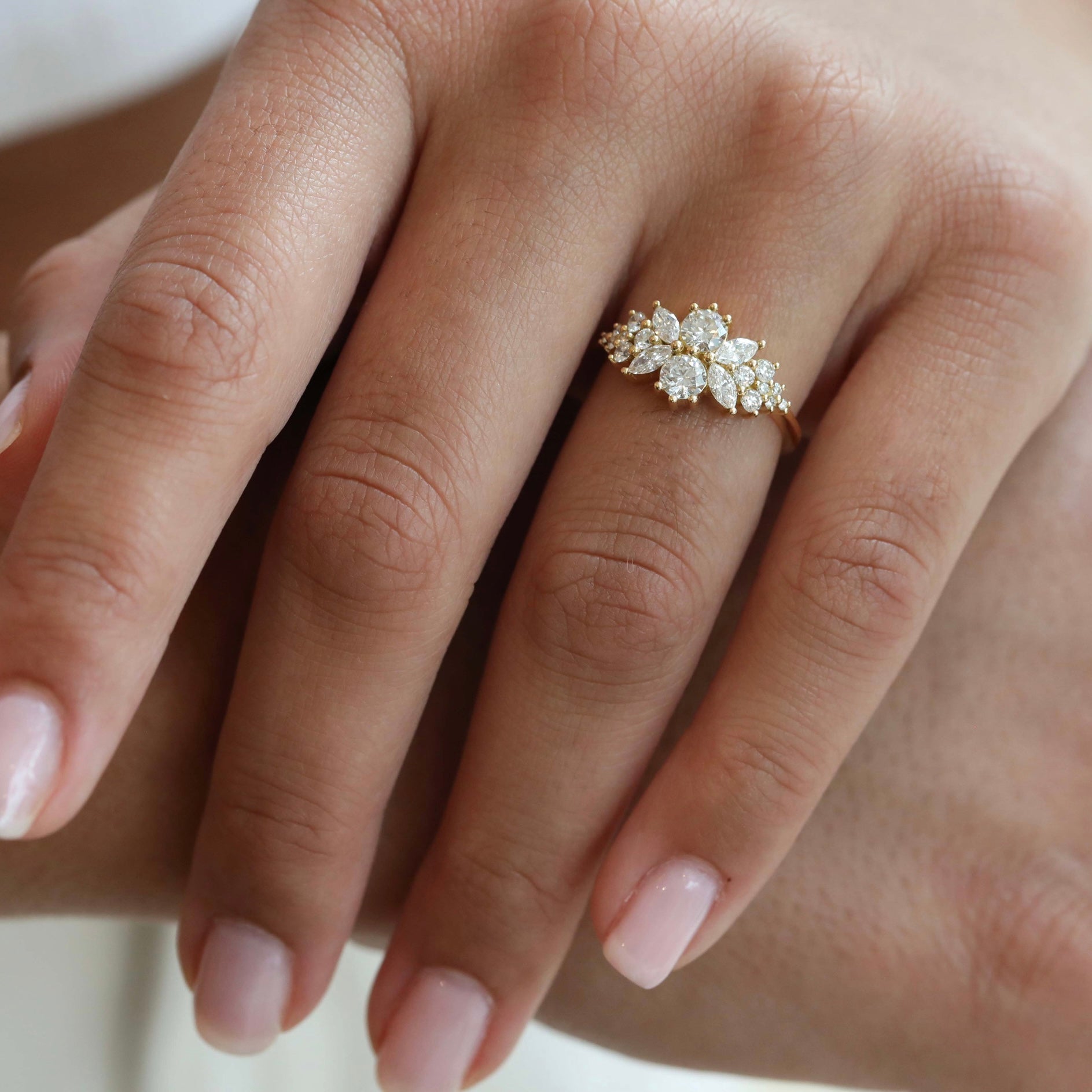 Artemer Gold &quot;Flora&quot; Cluster Ring with Round &amp; Marquise Diamonds