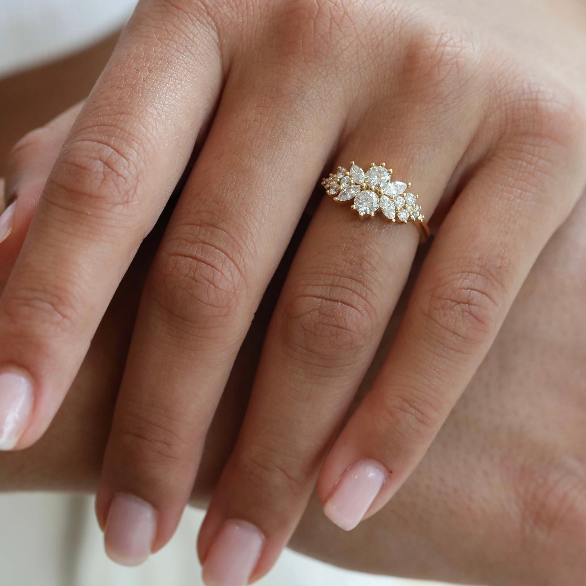 Artemer Gold "Flora" Cluster Ring with Round & Marquise Diamonds