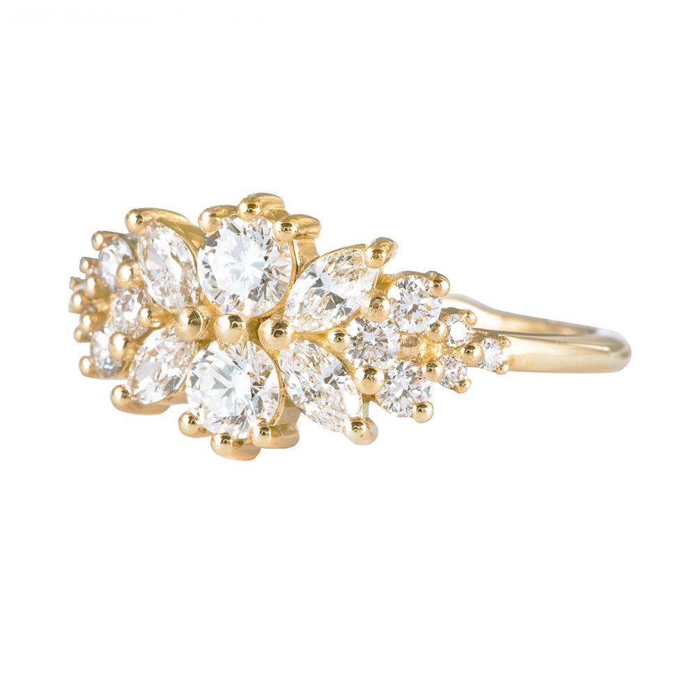 Artemer Gold &quot;Flora&quot; Cluster Ring with Round &amp; Marquise Diamonds