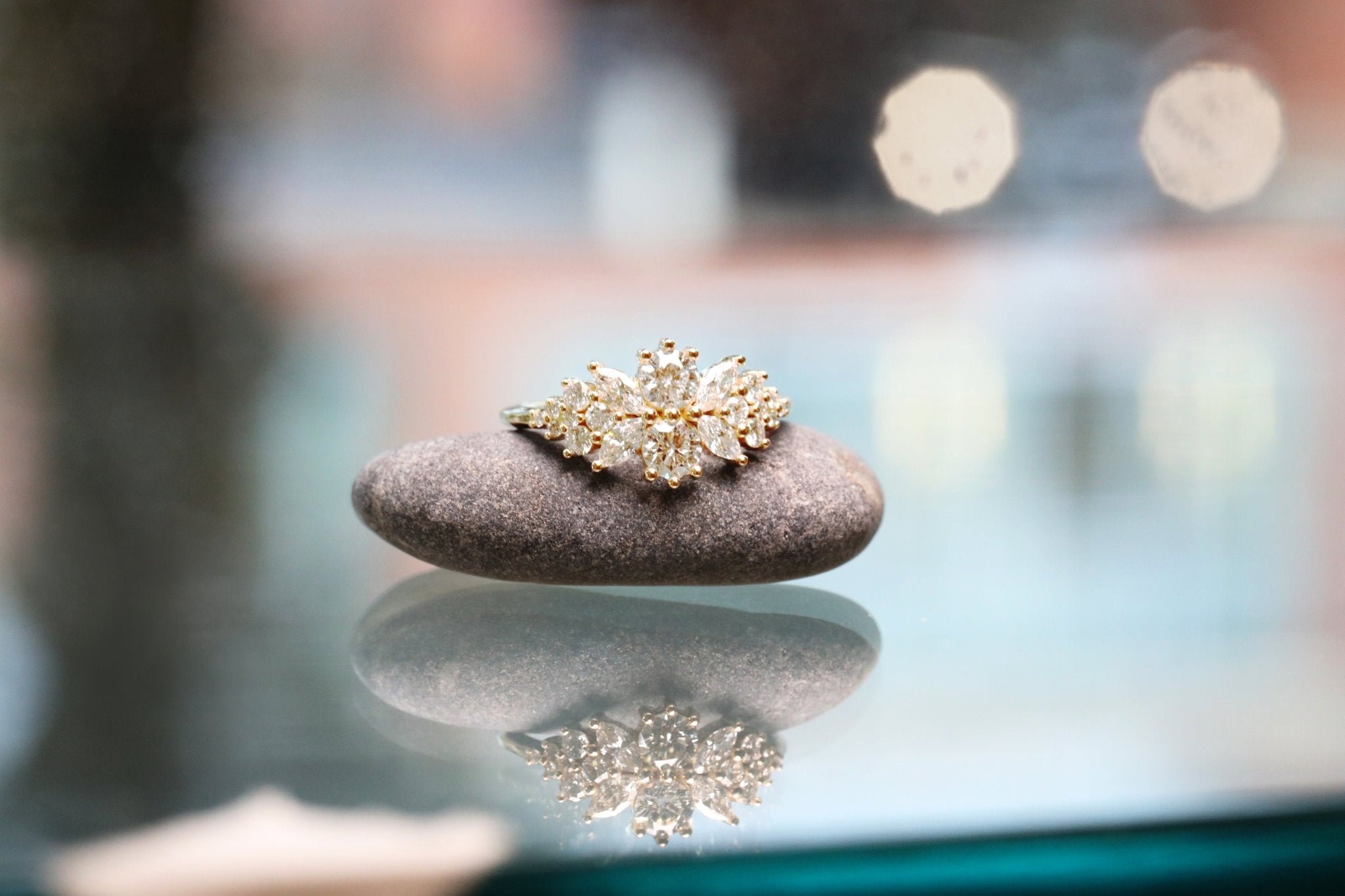 Artier Gold &quot;Flora&quot; Cluster Ring with Round &amp; Marquise Diamonds
