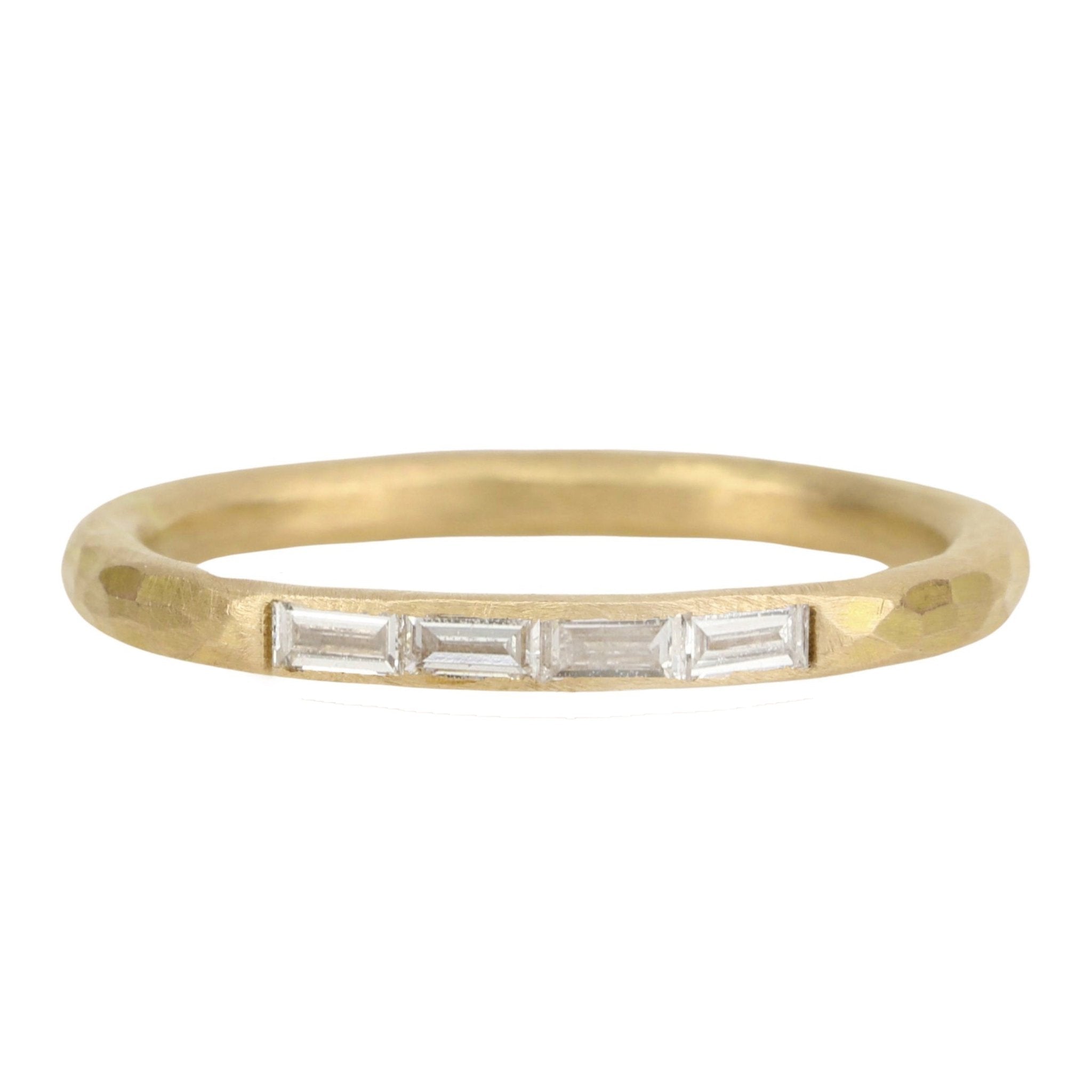 18K Gold & Four Burnish-Set Baguette Diamond Ring - Peridot Fine Jewelry - Annie Fensterstock