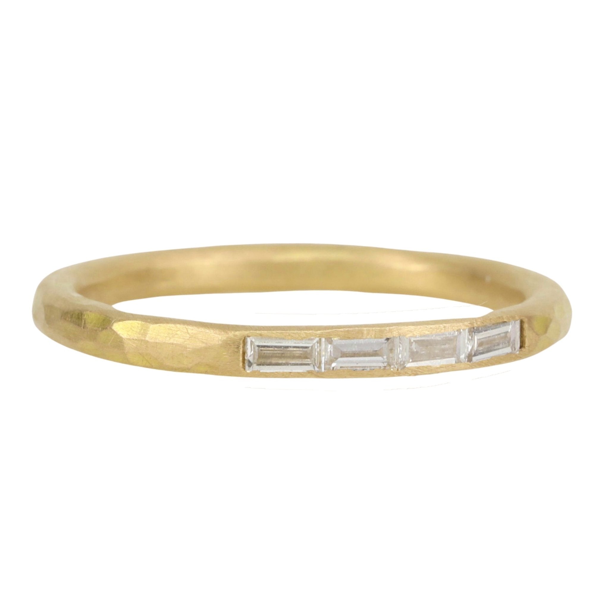 18K Gold & Four Burnish-Set Baguette Diamond Ring - Peridot Fine Jewelry - Annie Fensterstock