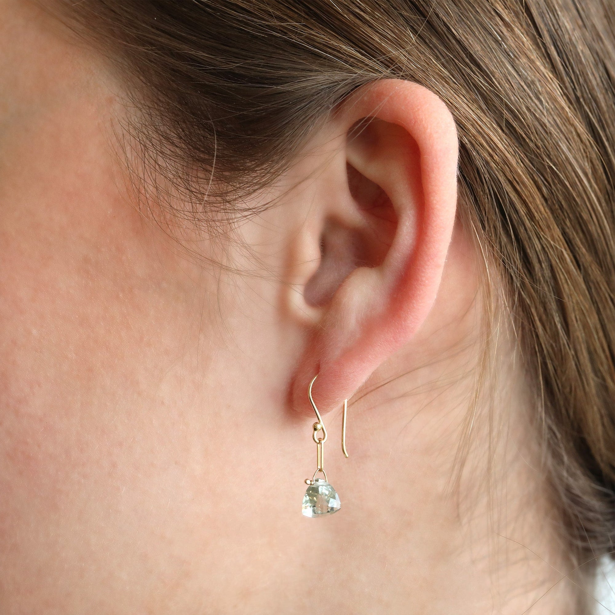 Anne Sportun 18 Karat Gold and Green Amethyst Drop Earrings