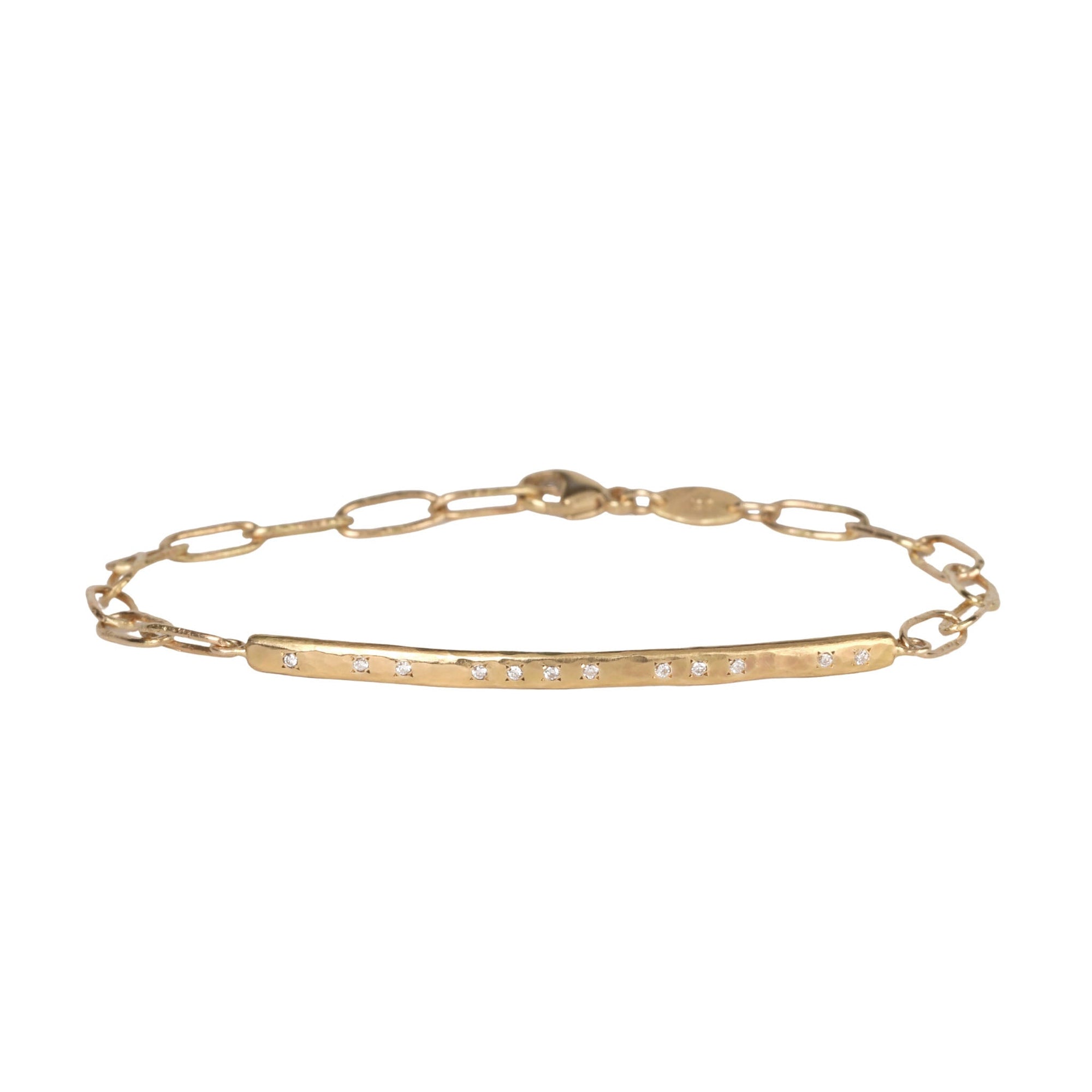 18K Gold Hammered Bar &amp; &quot;Bubble&quot; Chain Bracelet with Diamond Details - Peridot Fine Jewelry - Yasuko Azuma