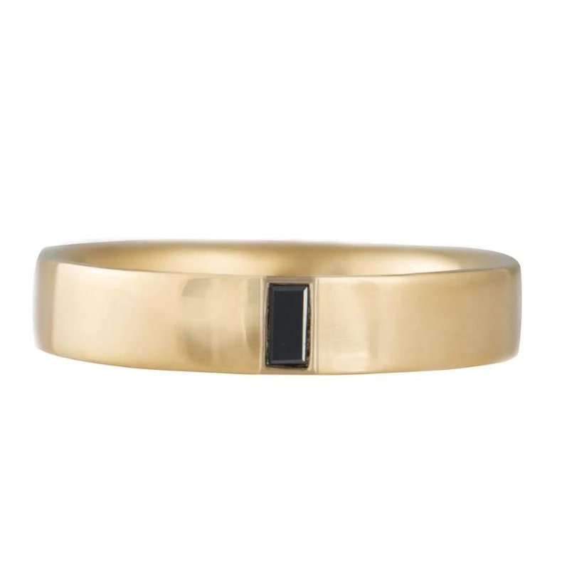 Artemer 18K Gold Men's Band with Single Baguette Black Diamond