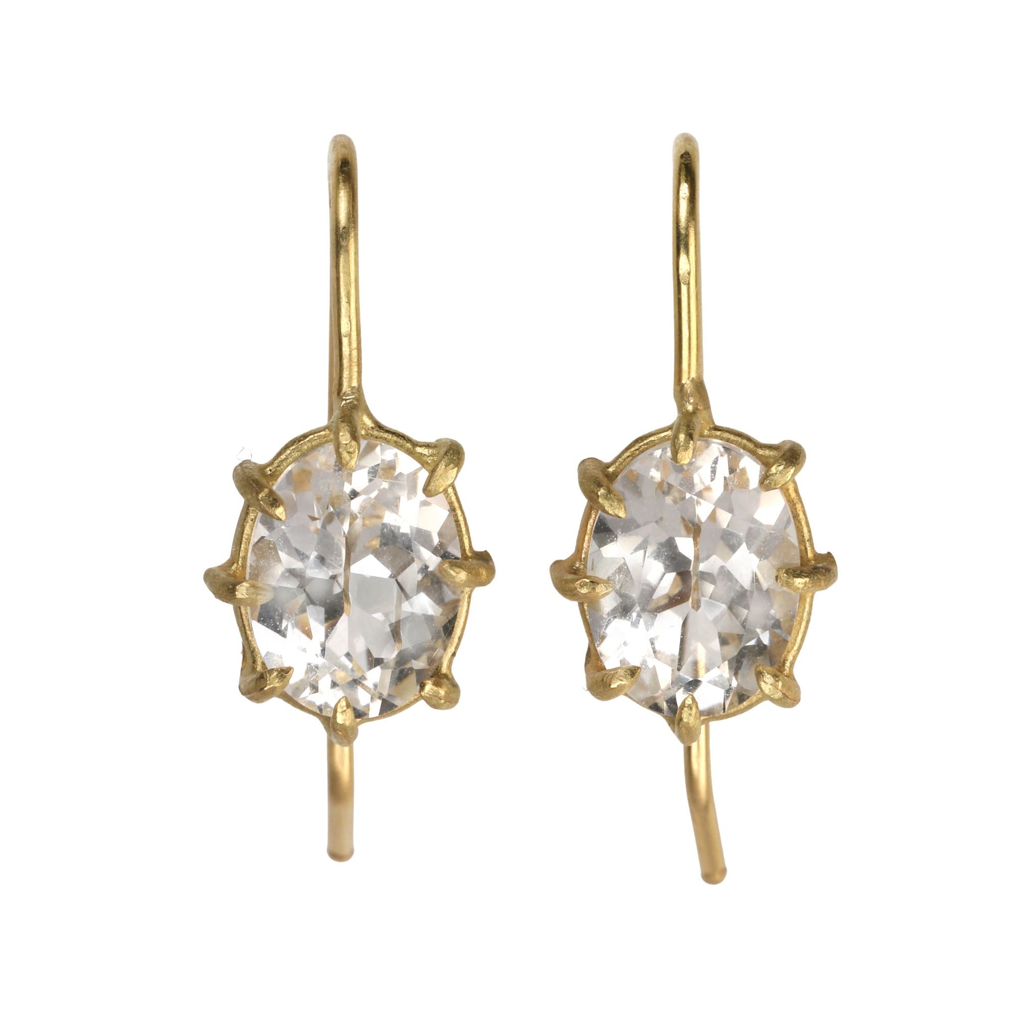 18K Gold Mini Vertical Oval Prong-Set White Topaz Earrings - Peridot Fine Jewelry - Rosanne Pugliese