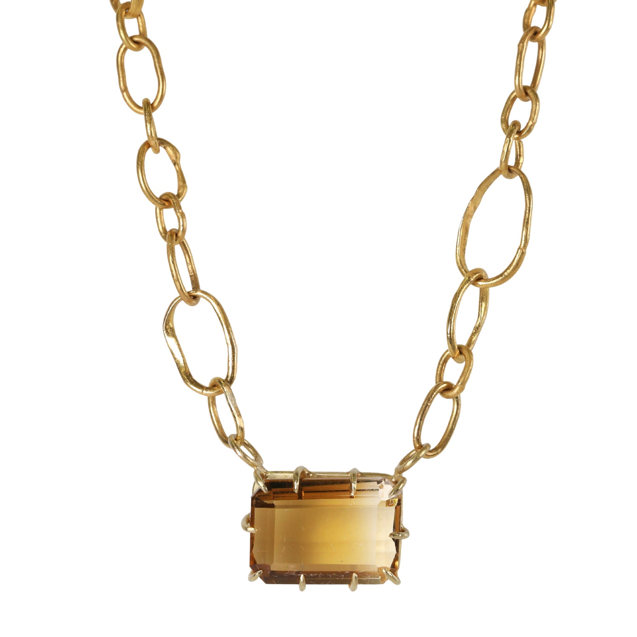 18K Gold Ombre Citrine Pendant on 22K Gold &quot;Random&quot; Link Chain - Peridot Fine Jewelry - Rosanne Pugliese
