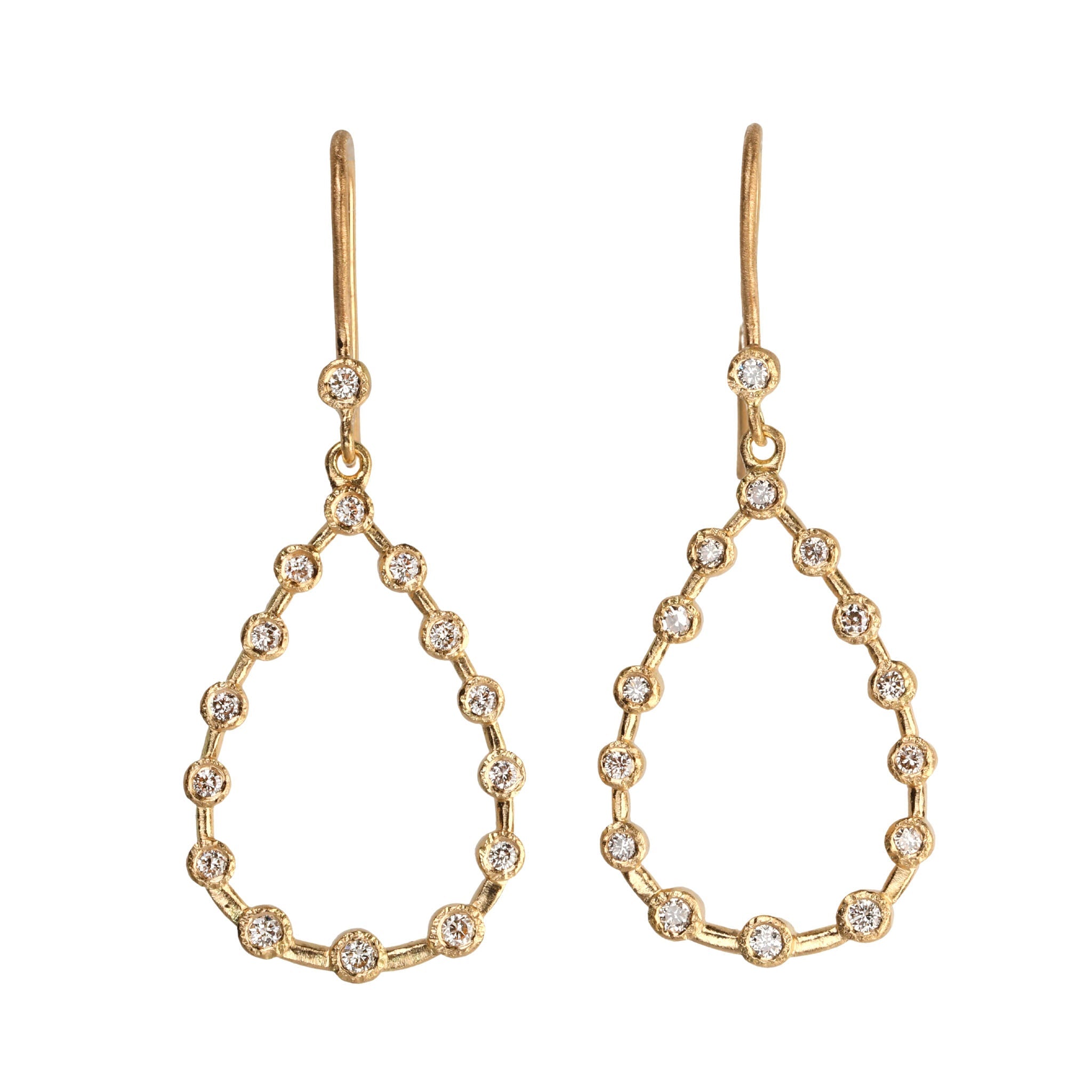 18K Gold Open Teardrop Bezel-Set Diamond Earrings - Peridot Fine Jewelry - Yasuko Azuma
