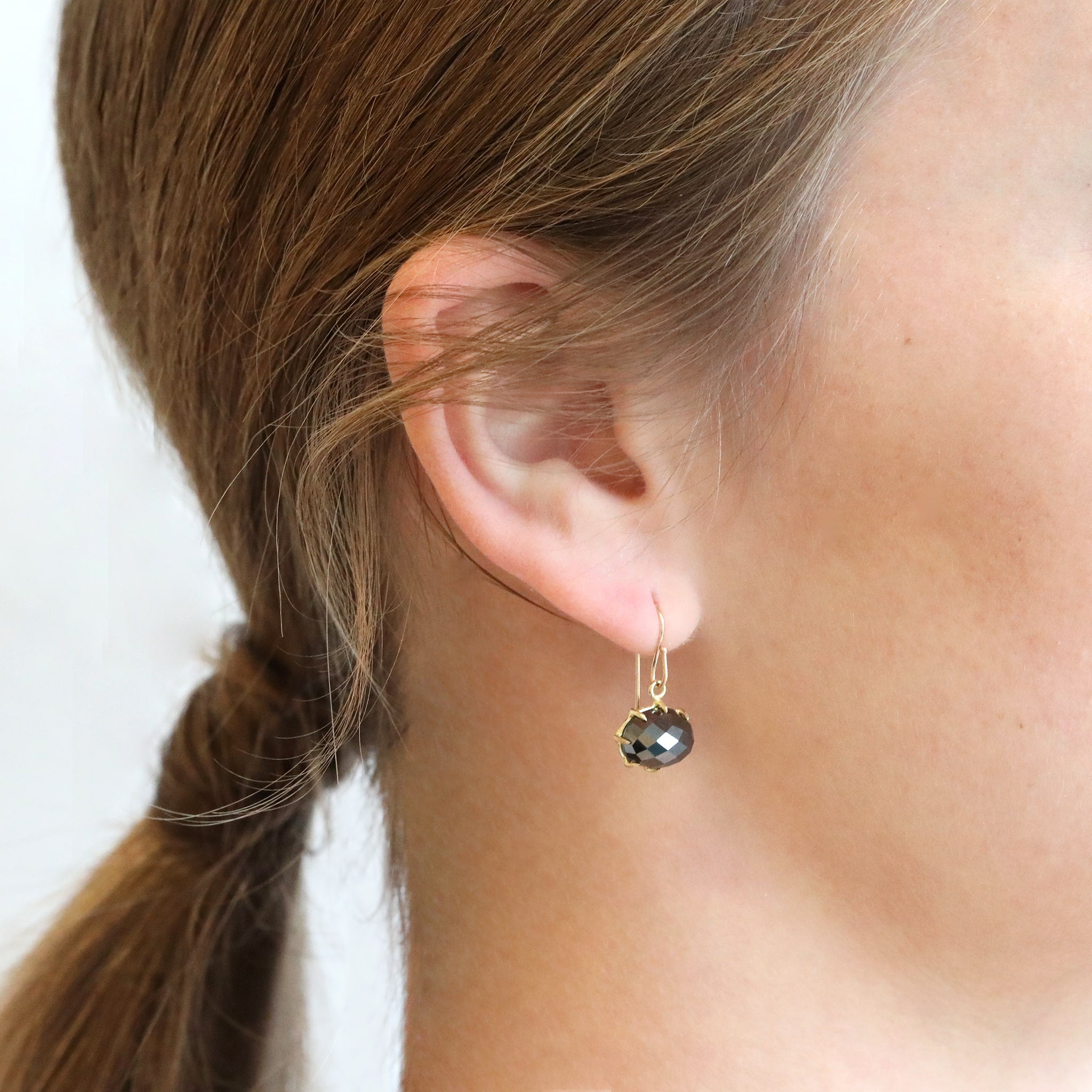 Rosanne Pugliese 18K Gold Oval Faceted Hematite Earrings