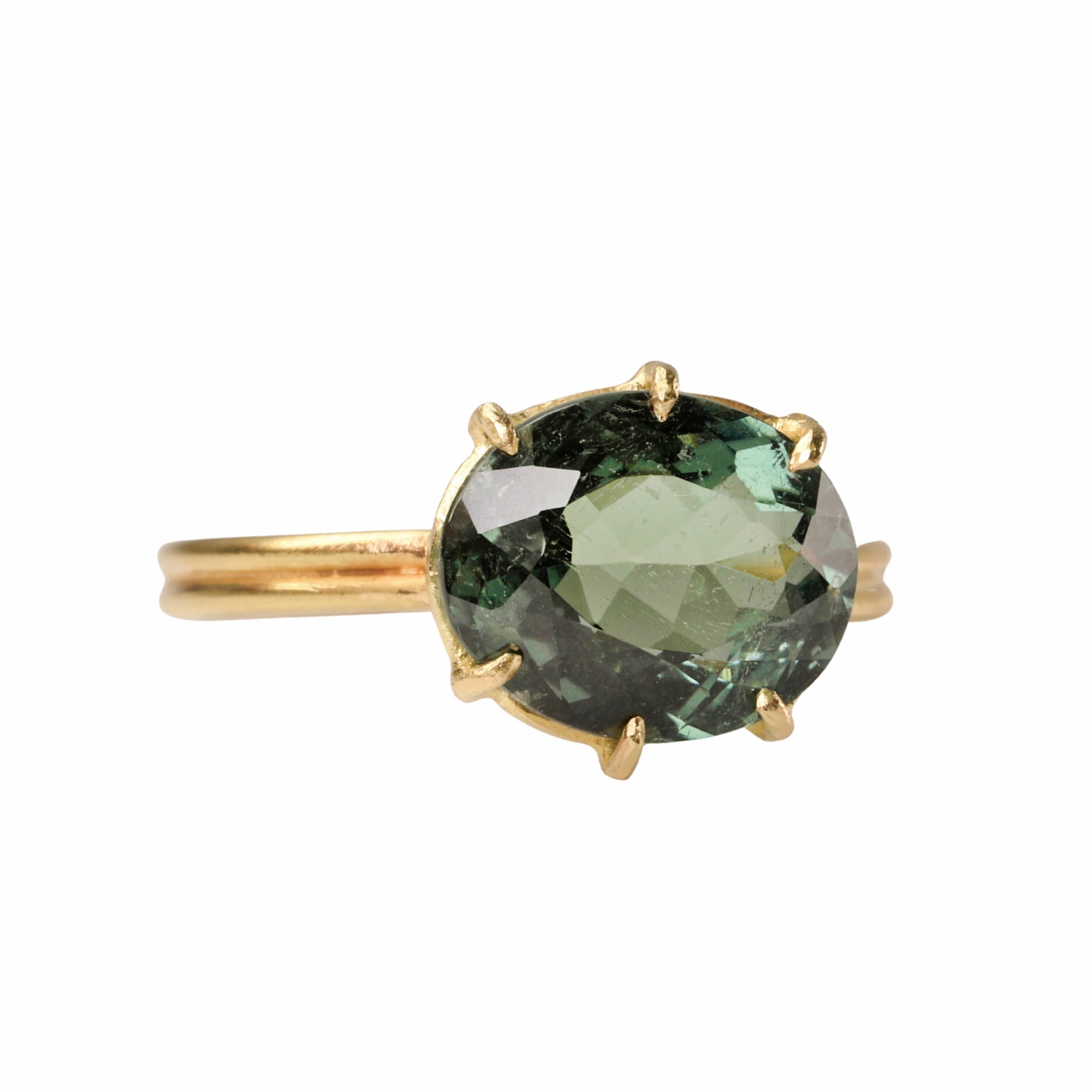 18K Gold Oval Green Tourmaline &quot;Mini Gem&quot; Ring - Peridot Fine Jewelry - Rosanne Pugliese