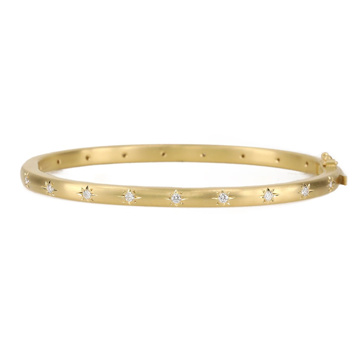 Caroline Ellen 18K Gold Oval Hinged Bangle with 18 Star-Set Diamonds