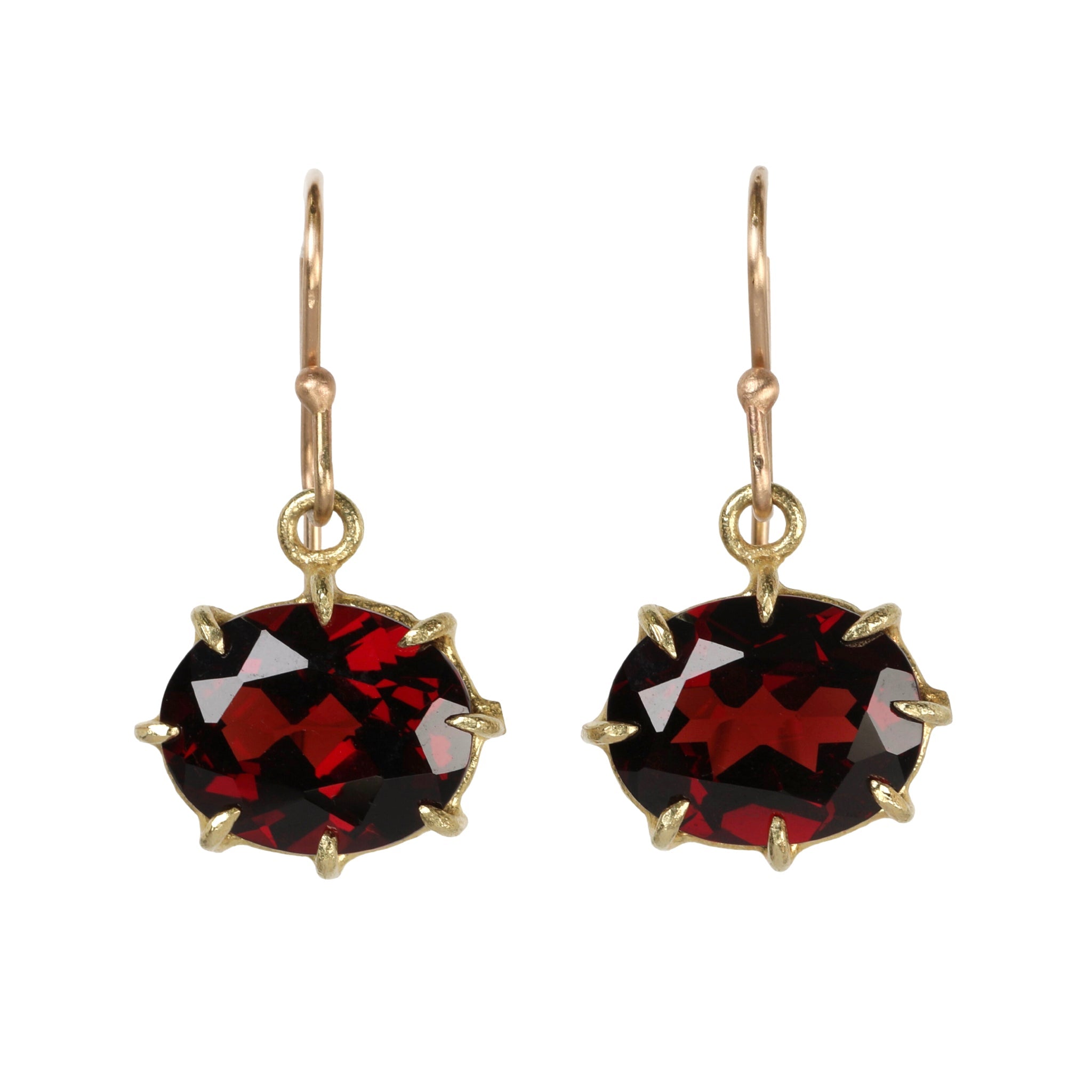 18K Gold Oval Prong-Set Faceted Garnet Earrings - Peridot Fine Jewelry - Rosanne Pugliese