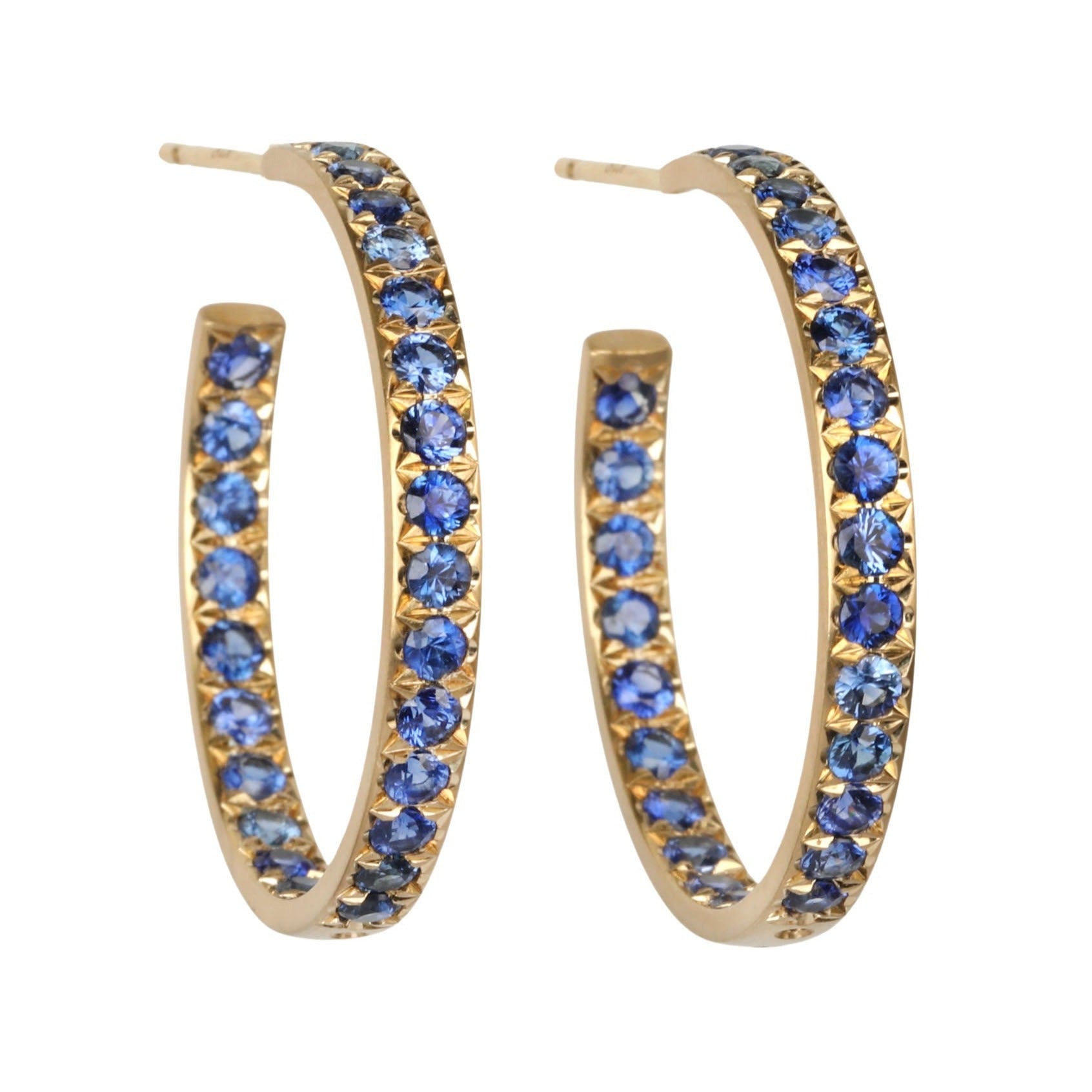 18K Gold &amp; Pave Blue Sapphire Hoop Earrings - Peridot Fine Jewelry - Caroline Ellen