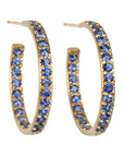 18K Gold & Pave Blue Sapphire Hoop Earrings - Peridot Fine Jewelry - Caroline Ellen
