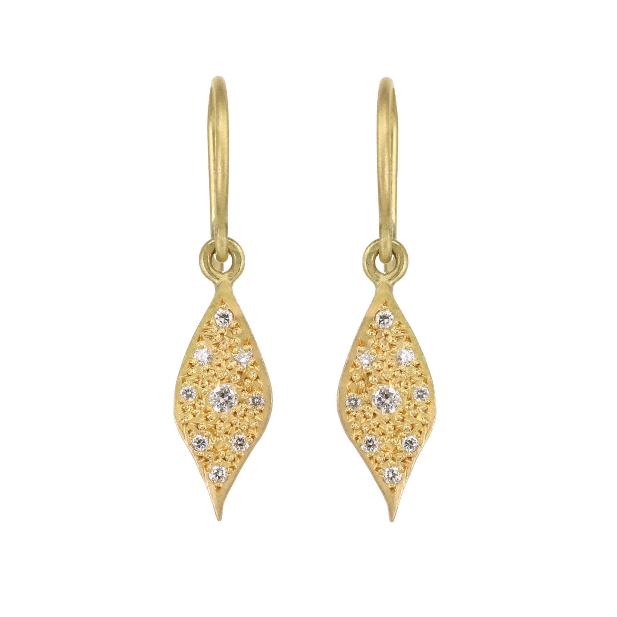 Annie Fensterstock 18K Gold Pave Diamond Leaf Earrings