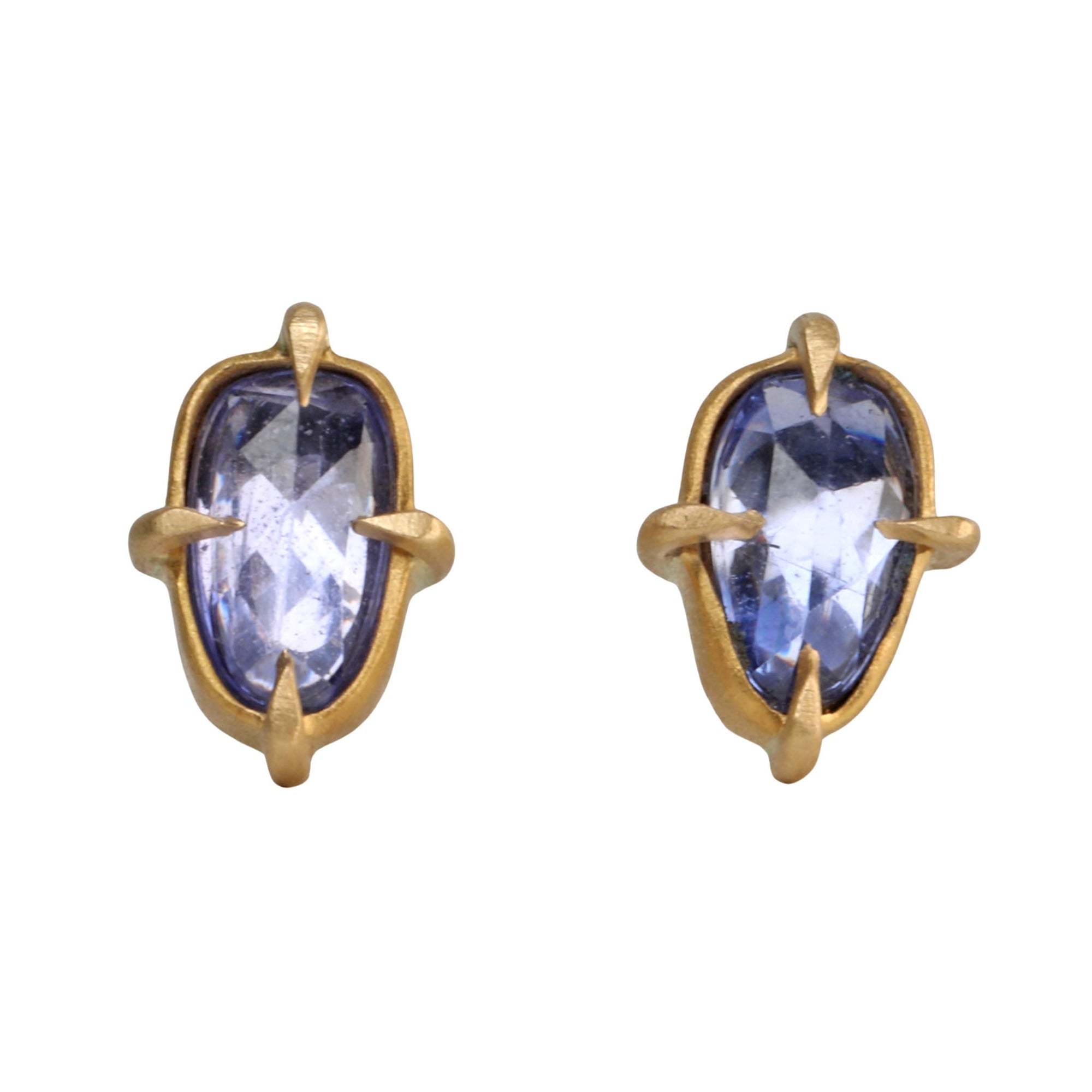 18K Gold Pear-Shaped Pale Blue Sapphire Organic Stud Earrings - Peridot Fine Jewelry - Annie Fensterstock