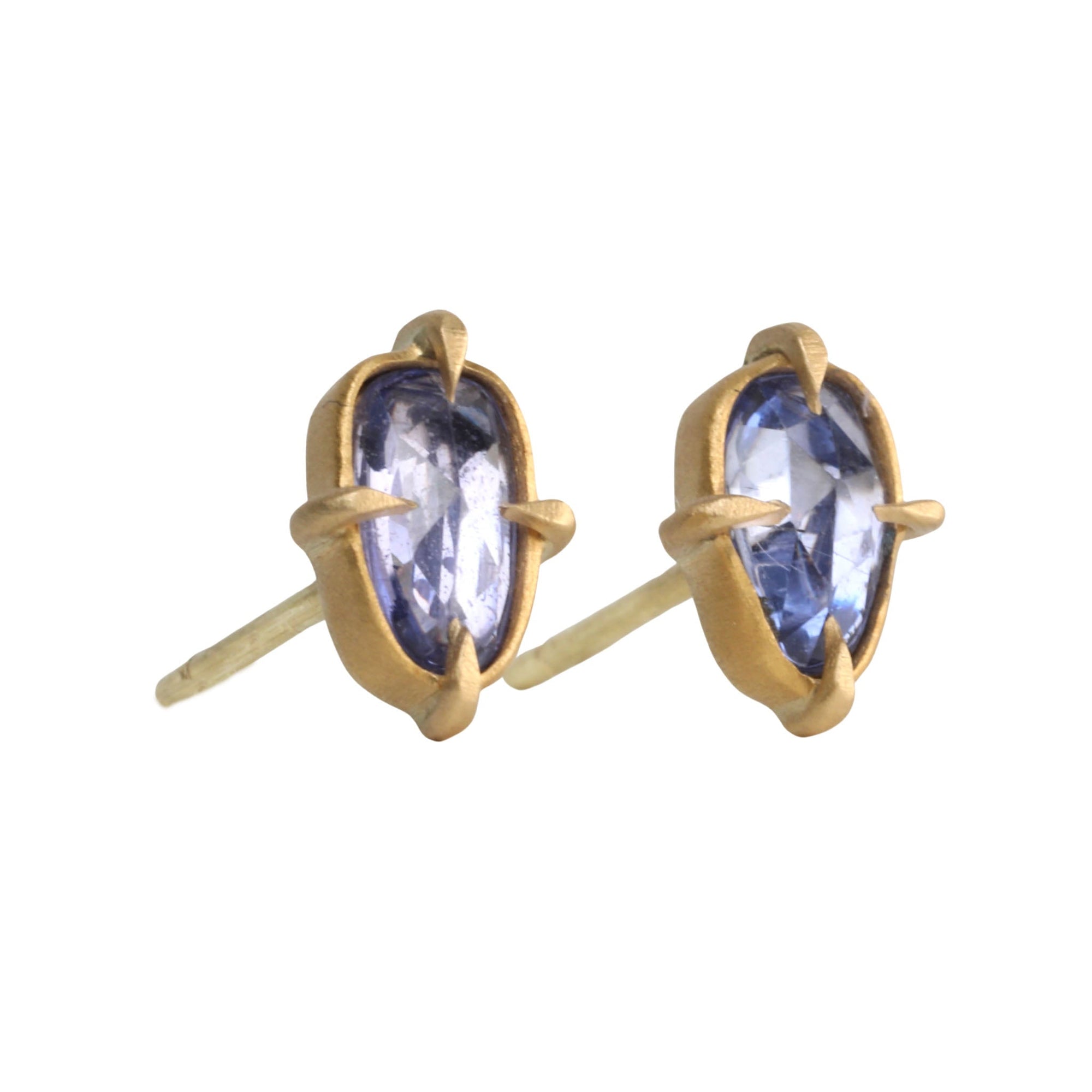 18K Gold Pear-Shaped Pale Blue Sapphire Organic Stud Earrings - Peridot Fine Jewelry - Annie Fensterstock