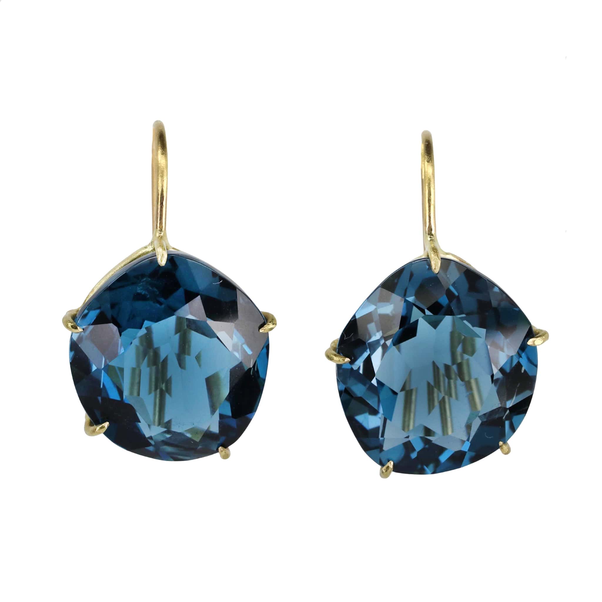 Rosanne Pugliese 18K Gold Prong-Set Asymmetrical London Blue Topaz Faceted &quot;Petal&quot; Earrings