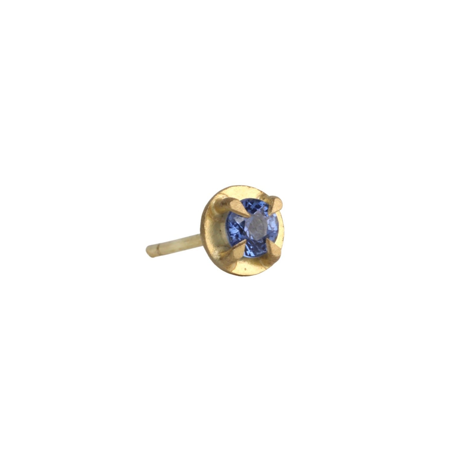 18K Gold Prong-Set Blue Sapphire Stud Earring - Peridot Fine Jewelry - Annie Fensterstock