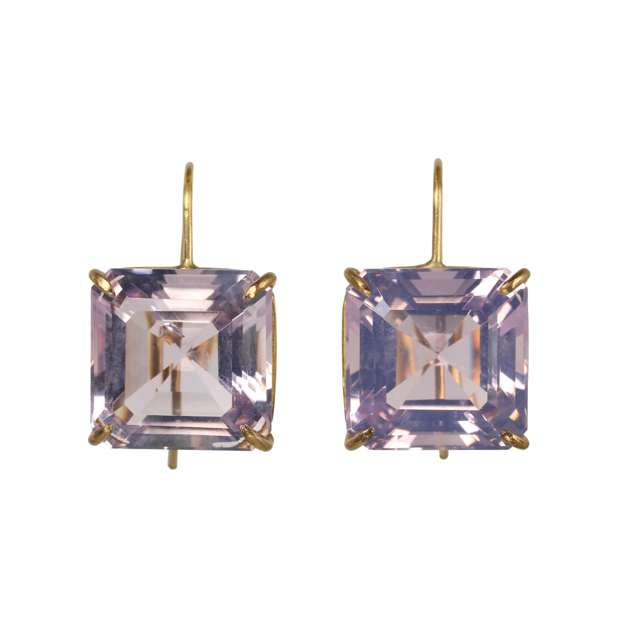 18K Gold Prong-Set Lavender Amethyst Cube Earrings - Peridot Fine Jewelry - Rosanne Pugliese