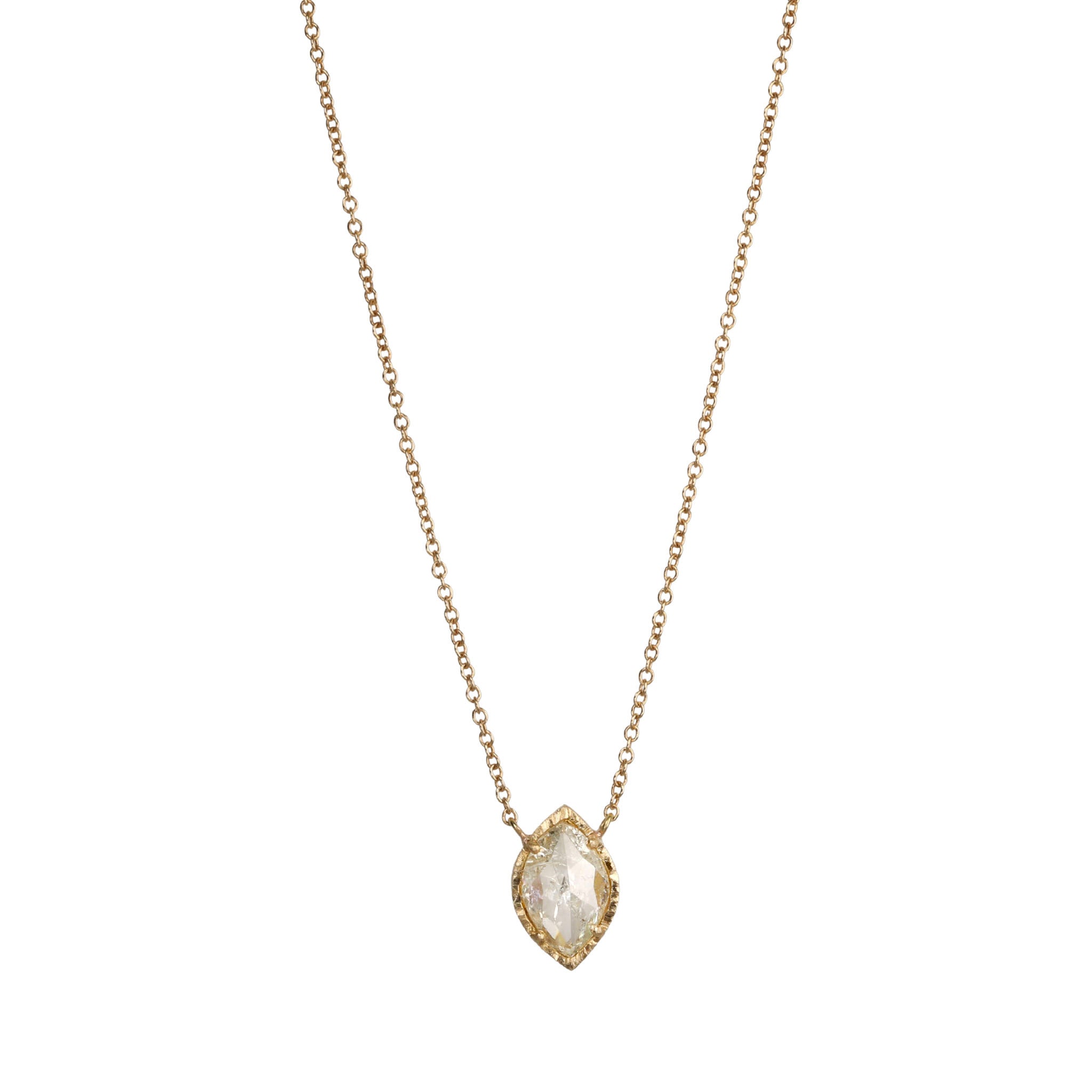 18K Gold Prong-Set Marquise Rosecut Grey Diamond Necklace - Peridot Fine Jewelry - Yasuko Azuma