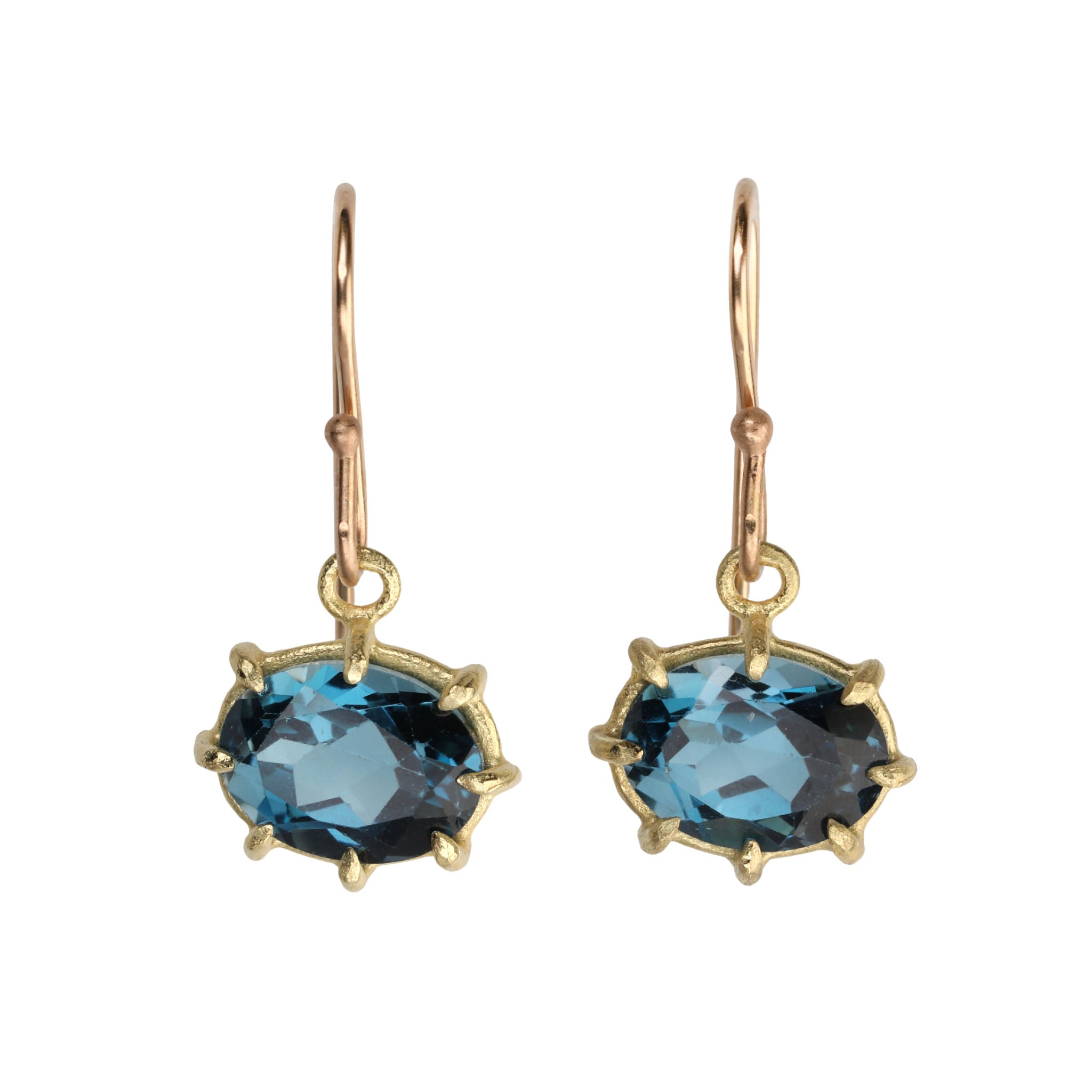 18K Gold Prong-Set Mini London Blue Topaz Earrings - Peridot Fine Jewelry - Rosanne Pugliese