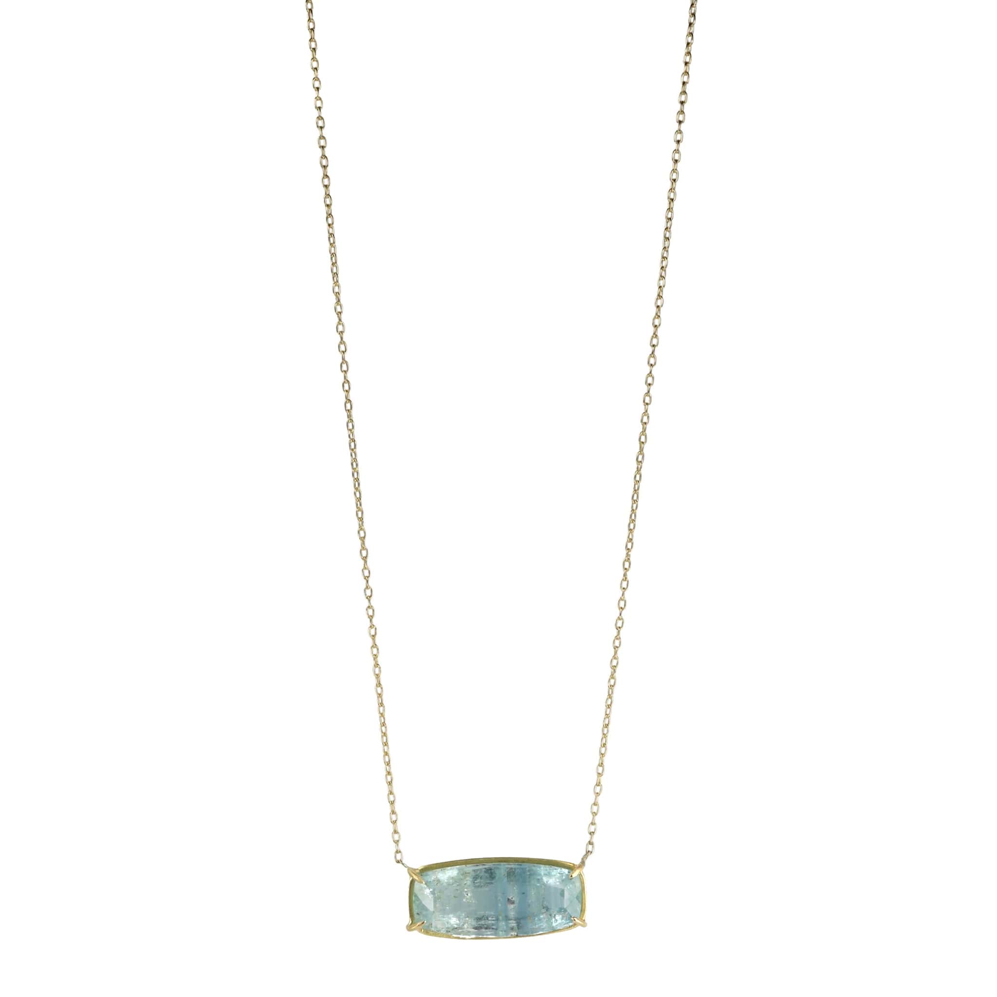 Rosanne Pugliese 18K Gold Prong-Set Rectangular Blue-Green Aquamarine Necklace