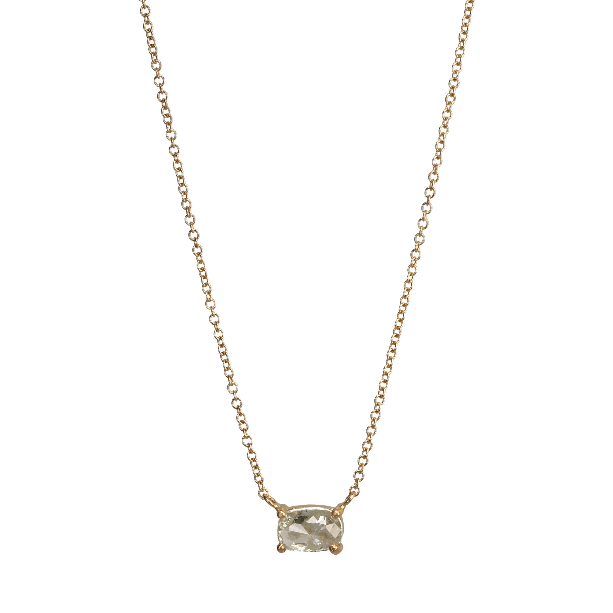 18K Gold Prong-Set Rectangular Grey Diamond Necklace - Peridot Fine Jewelry - Yasuko Azuma