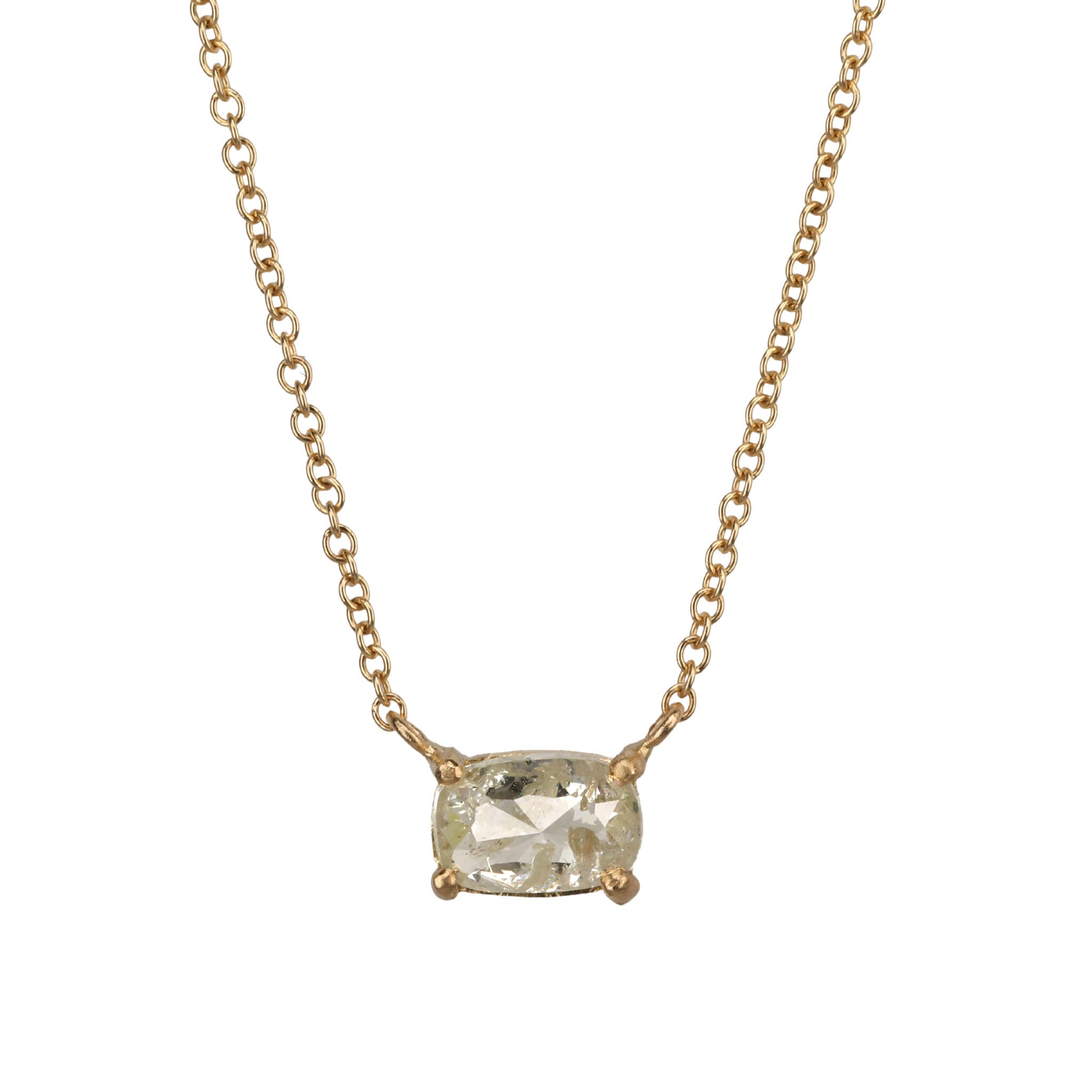 18K Gold Prong-Set Rectangular Grey Diamond Necklace - Peridot Fine Jewelry - Yasuko Azuma