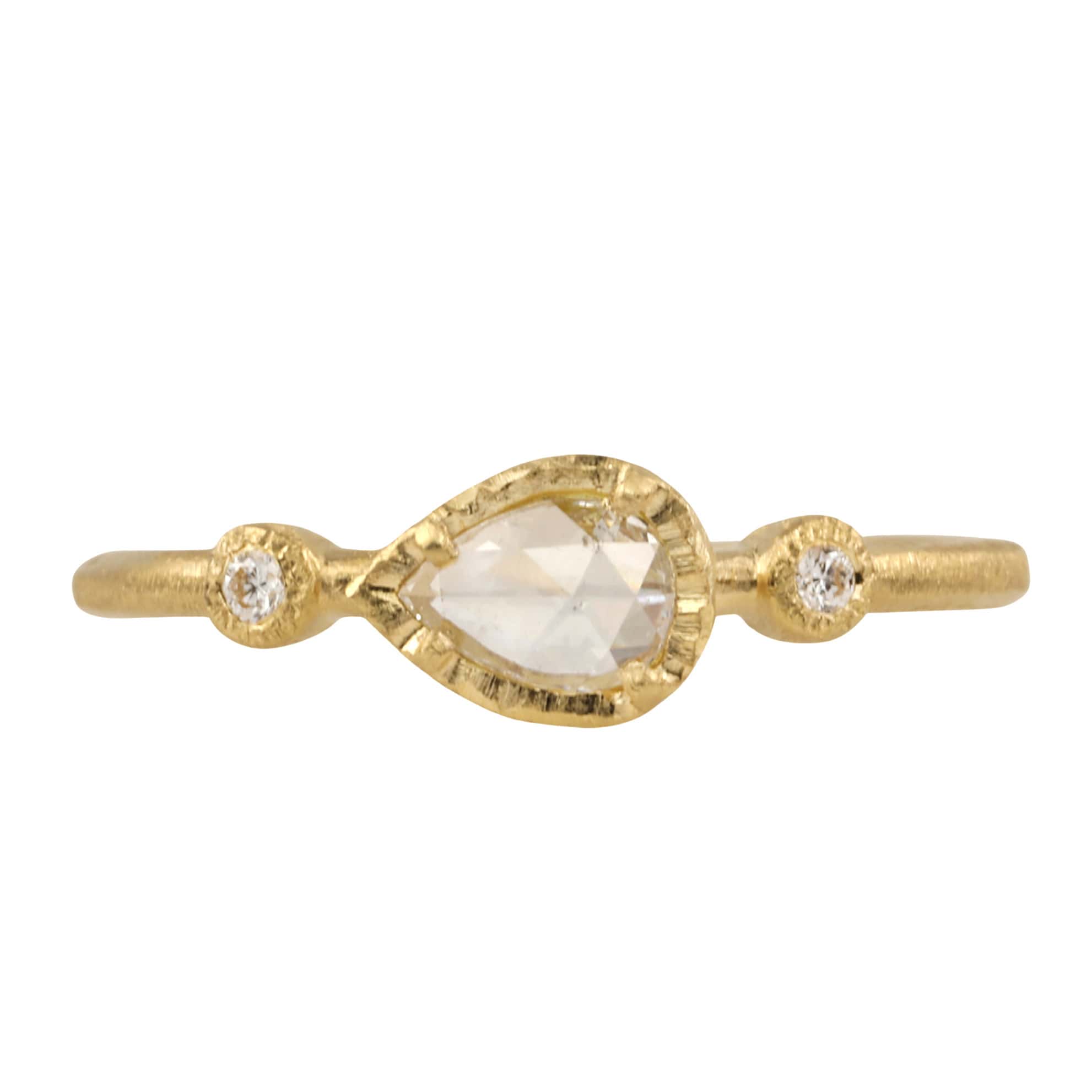 Yasuko Azuma 18K Gold Prong-Set Rose Cut Pear Shaped White Diamond Ring