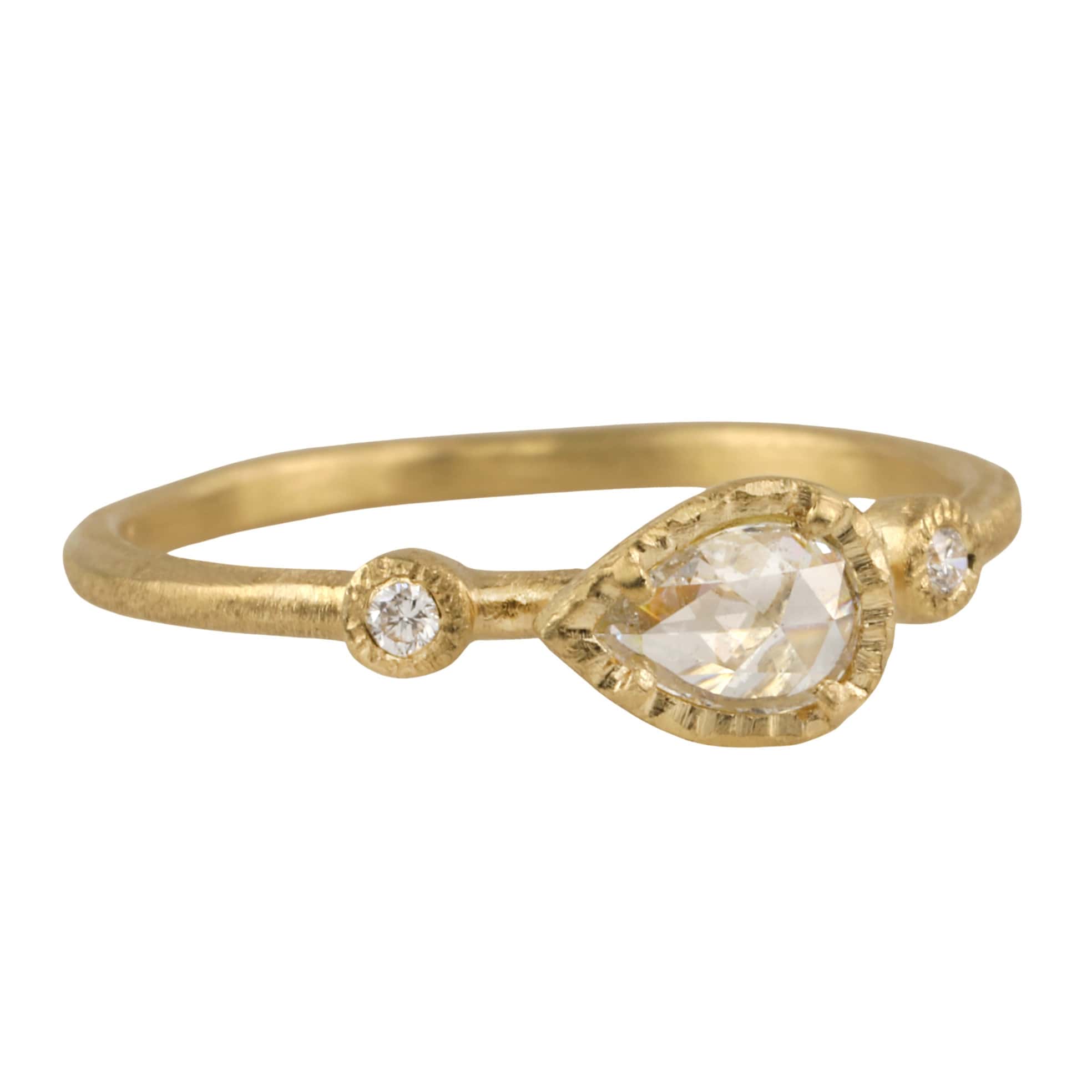Yasuko Azuma 18K Gold Prong-Set Rose Cut Pear Shaped White Diamond Ring