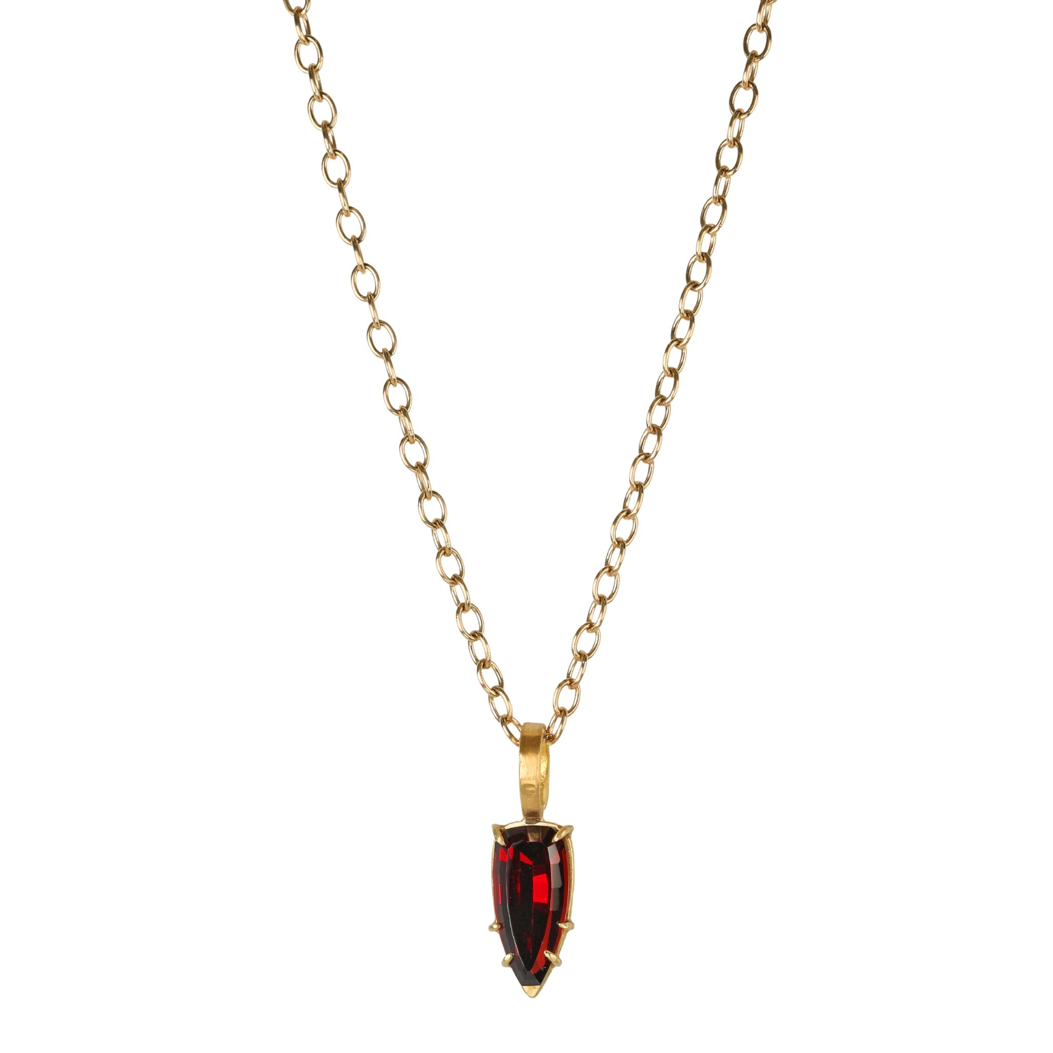 18K Gold Prong-Set Shield-Shaped Garnet Pendant - Peridot Fine Jewelry - Rosanne Pugliese
