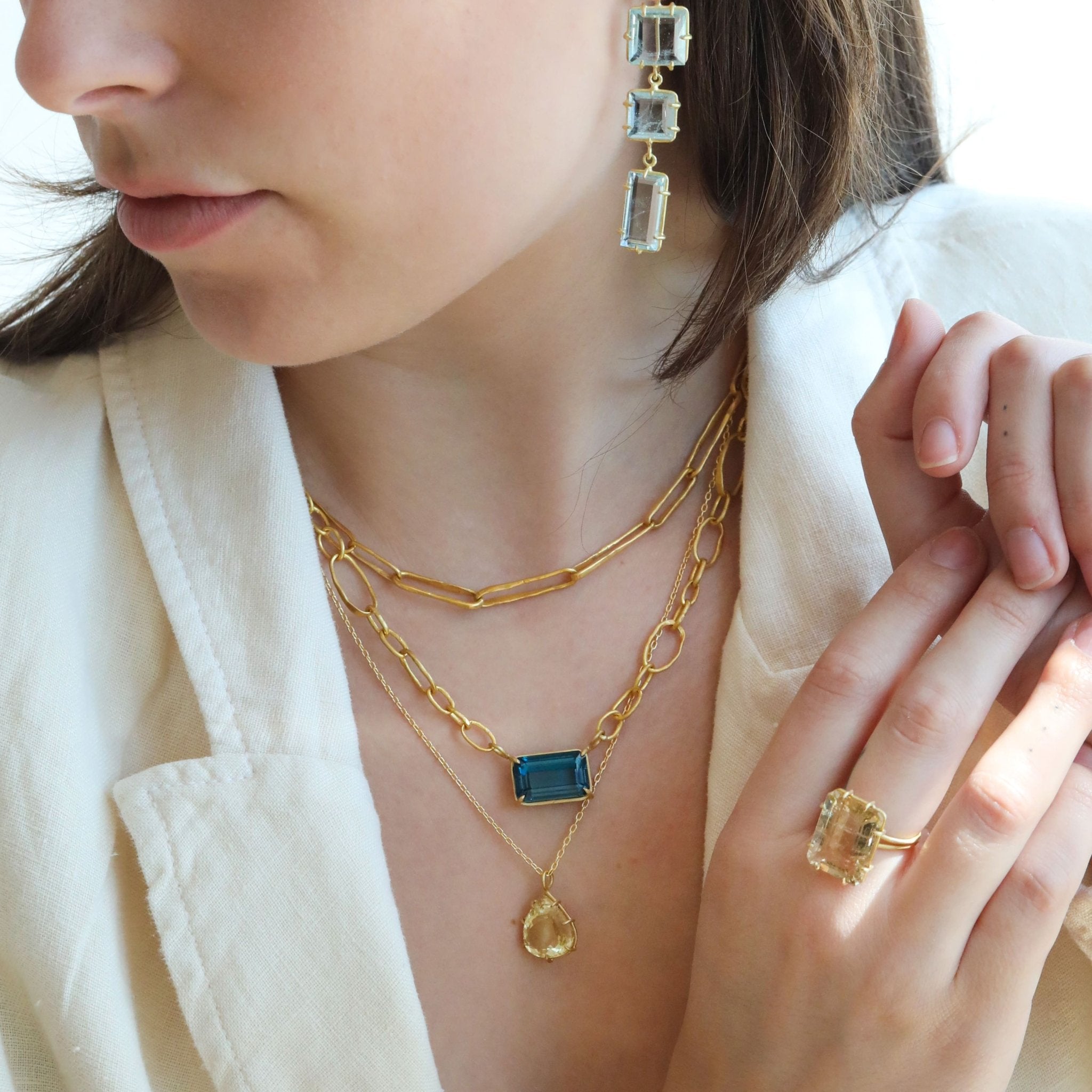 18K Gold Prong-Set Teardrop Yellow Beryl Pendant - Peridot Fine Jewelry - Rosanne Pugliese