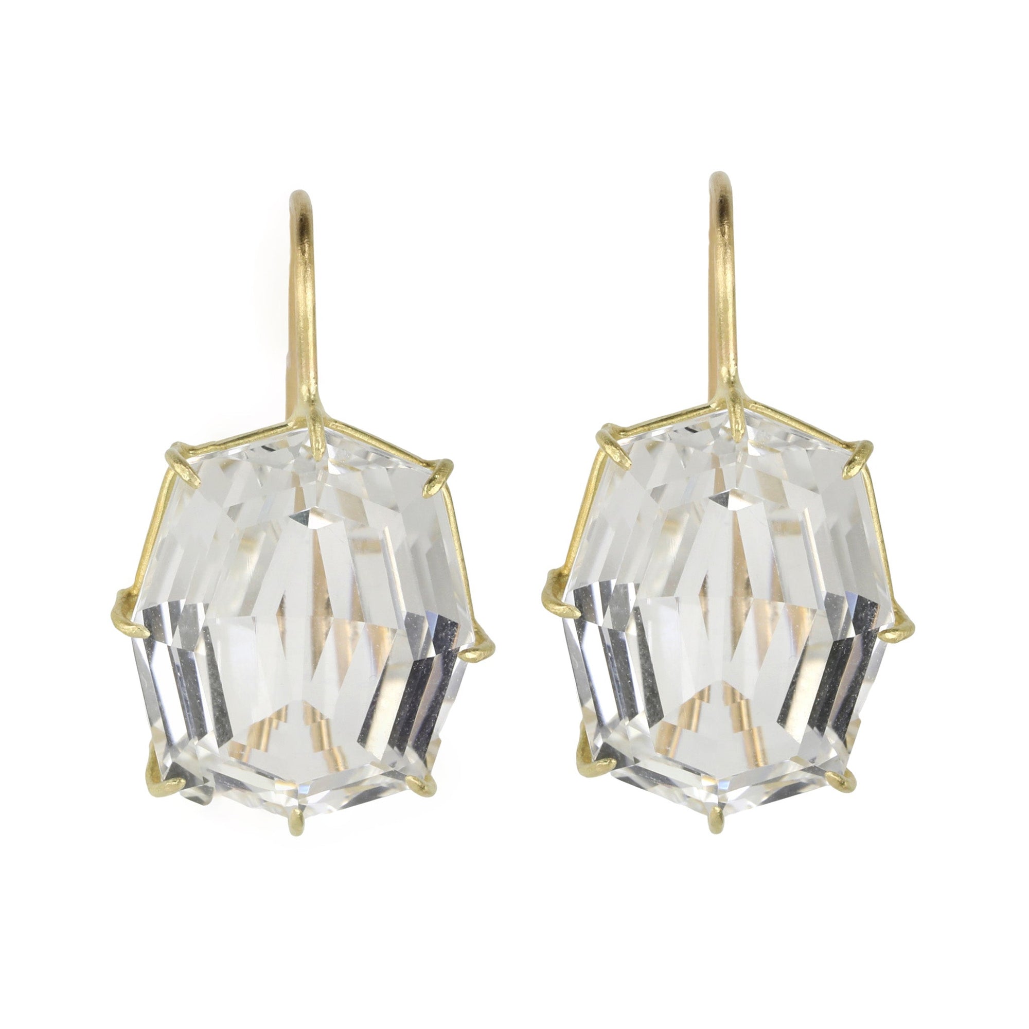 18K Gold Prong - Set White Topaz Hexagon Earrings - Peridot Fine Jewelry - Rosanne Pugliese