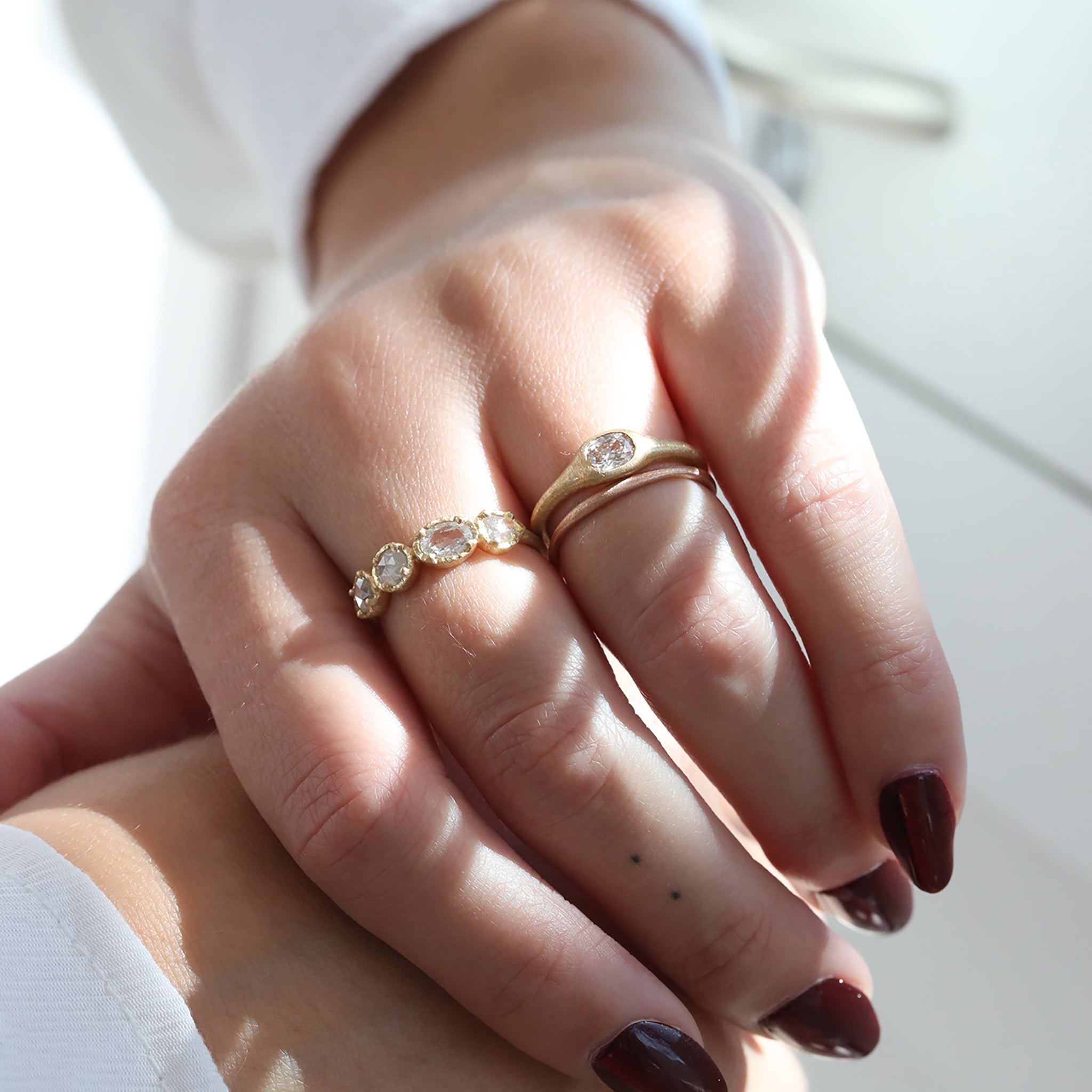Yasuko Azuma 18K Gold Ring with Four Prong-Set Colorless Diamonds